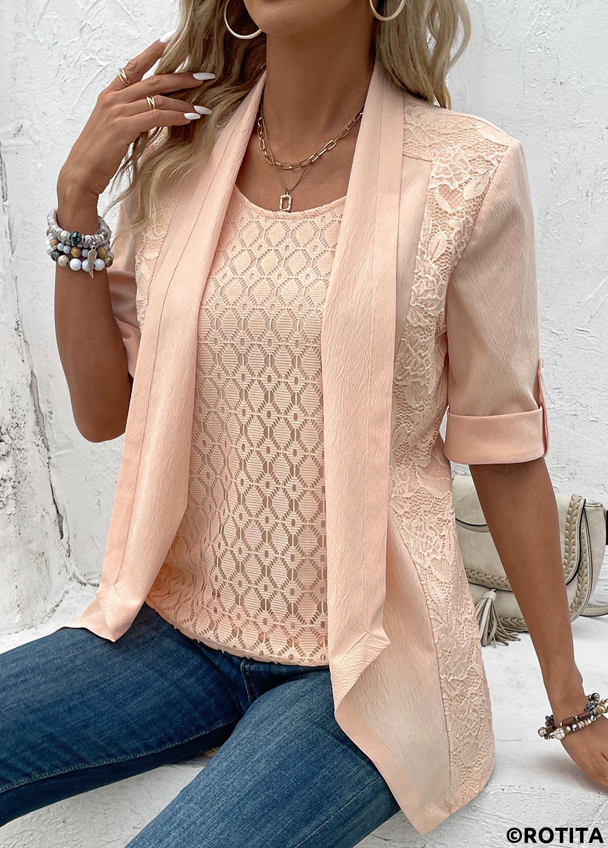 ROTITA Dusty Pink Square Neck Fake Two Piece Twinset