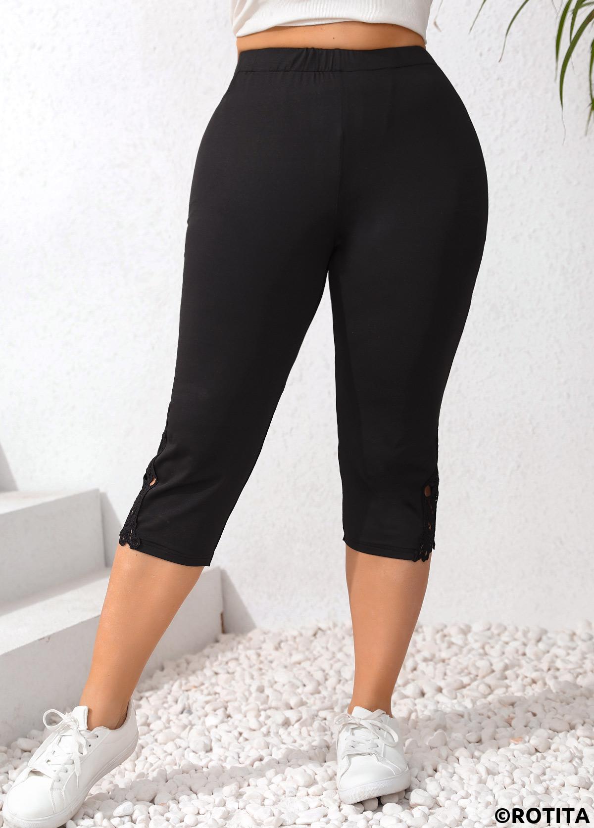Plus Size Patchwork Black Skinny Elastic Waist Leggings