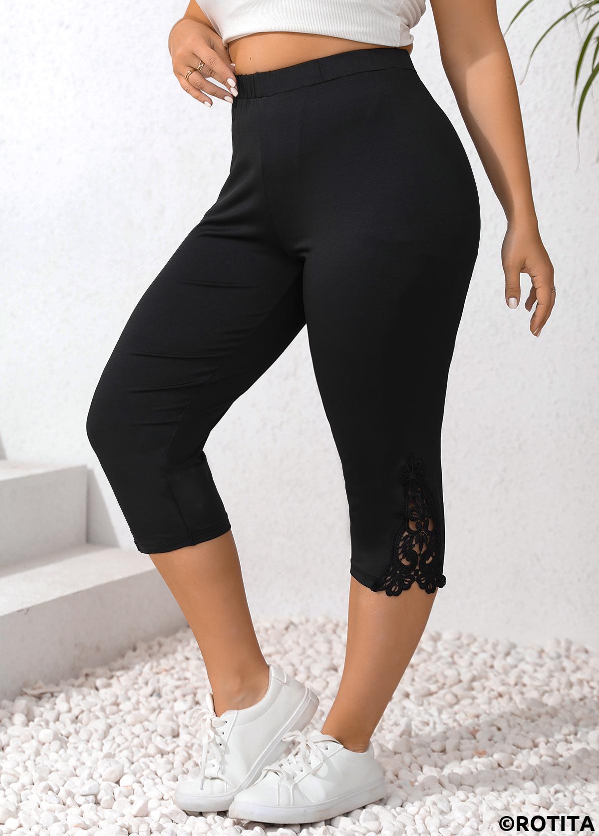Plus Size Patchwork Black Skinny Elastic Waist Leggings