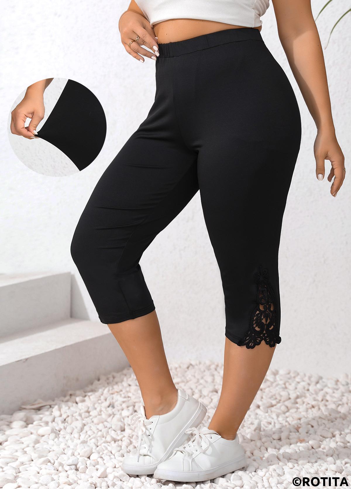 Plus Size Patchwork Black Skinny Elastic Waist Leggings