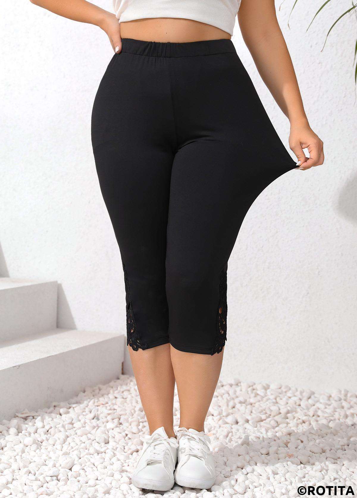 Plus Size Patchwork Black Skinny Elastic Waist Leggings