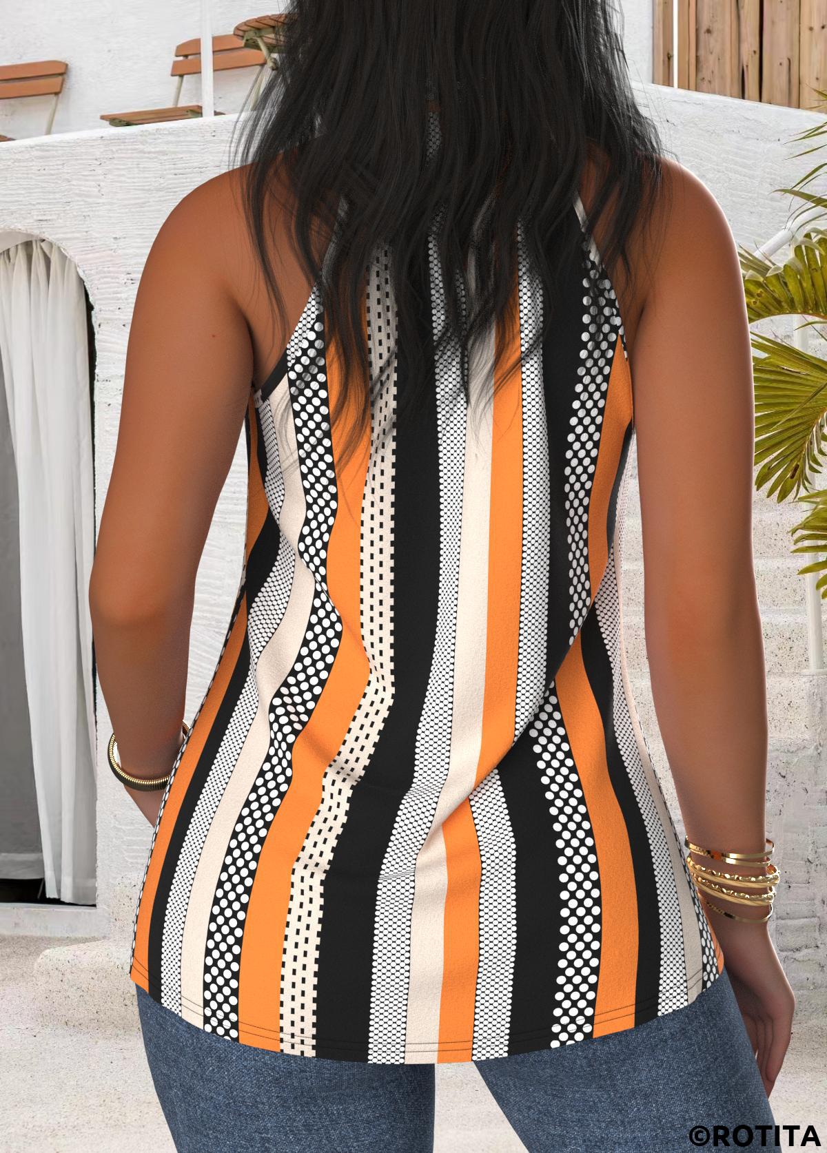 Multi Color tops,Striped tops,Geometric tops,Dot tops,ROTITA Criss Cross Striped Multi Color Sleeveless Tank Top