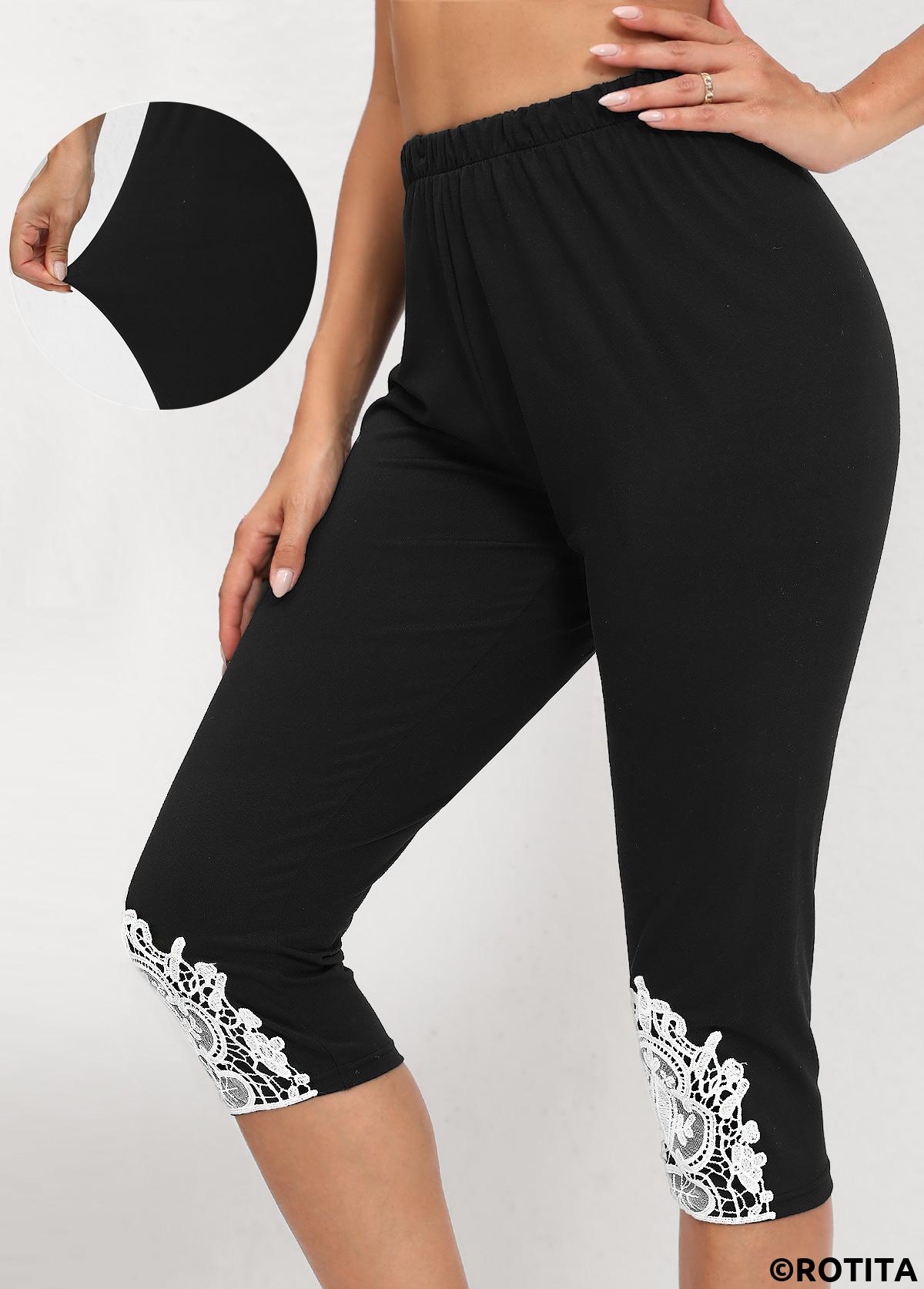 Black bottoms,Tribal bottoms,Tribal Print Black High Waisted Elastic Waist Capri Leggings