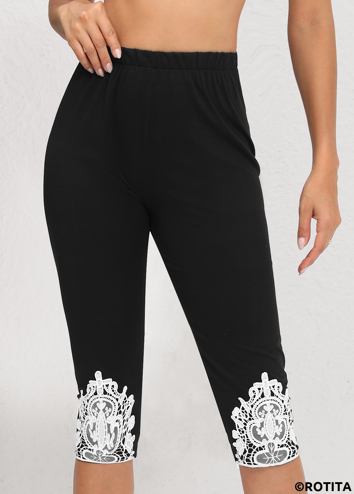 Black bottoms,Tribal bottoms,Tribal Print Black High Waisted Elastic Waist Capri Leggings