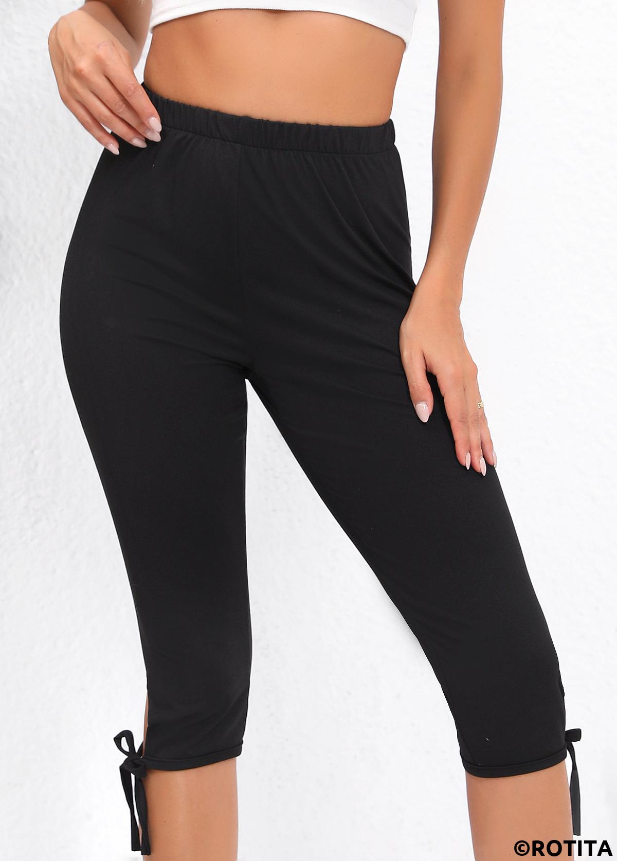 Legging capri noir taille haute taille élastique