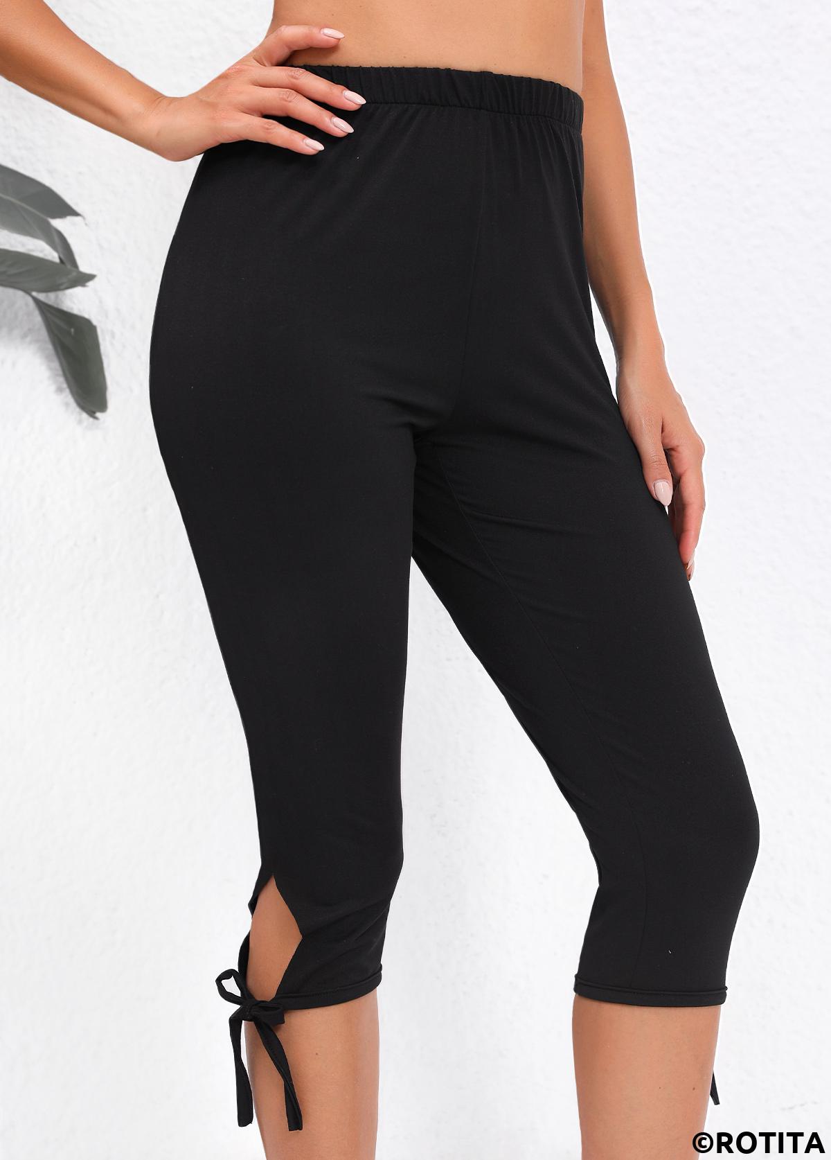 Legging capri noir taille haute taille élastique