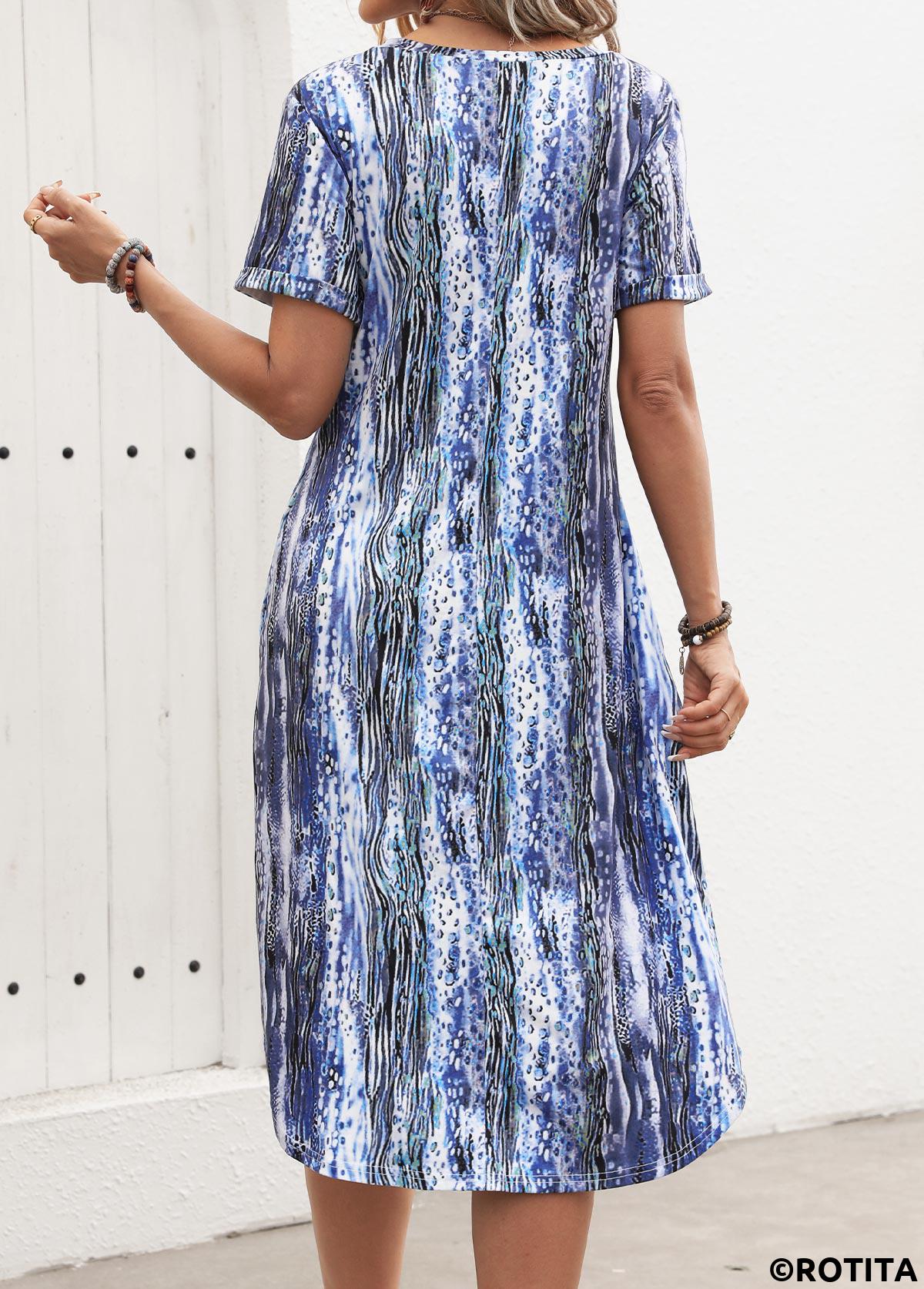 Breathable Graffiti Print Dusty Blue A Line Dress