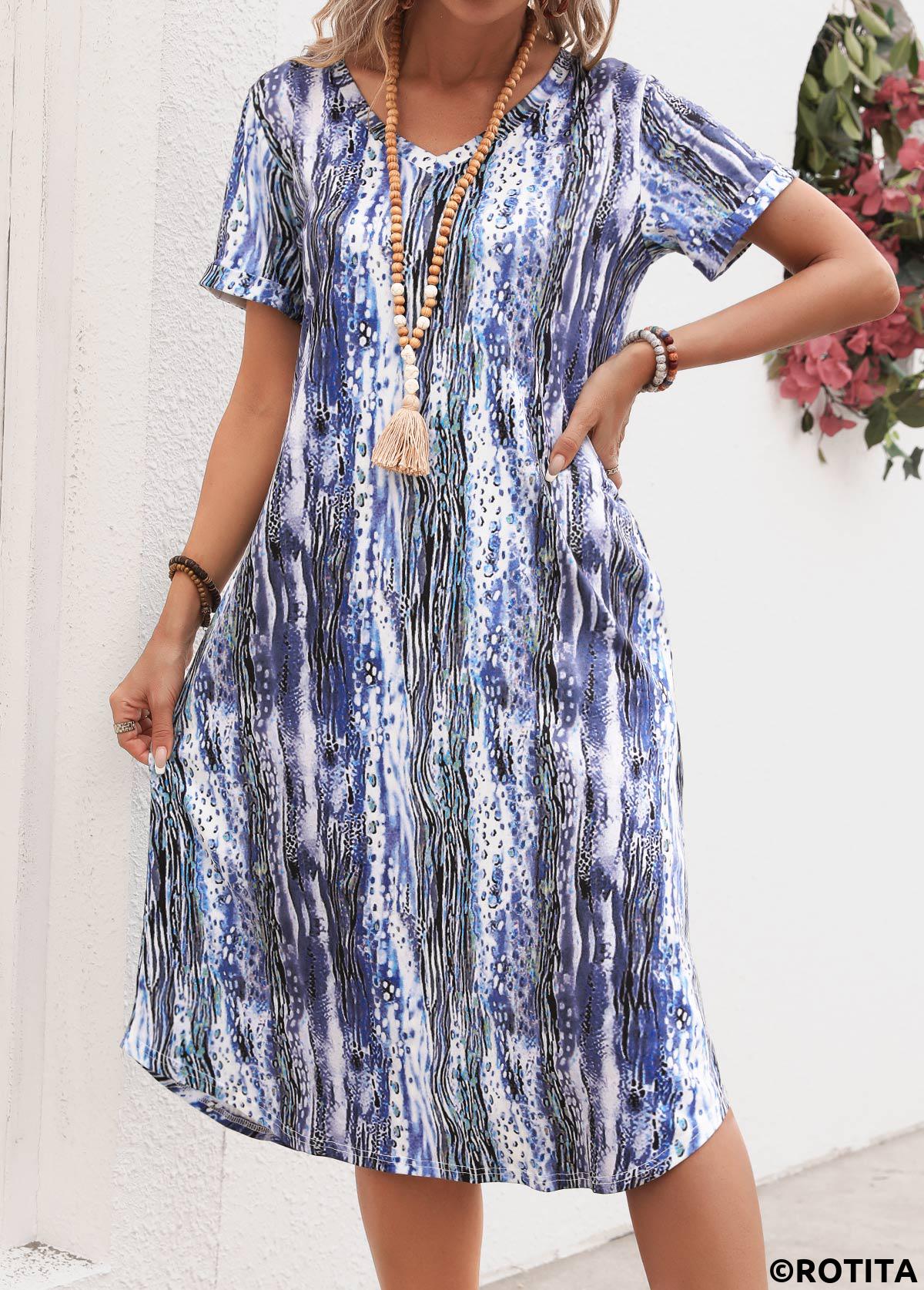 Dusty Blue dresses,Graphic dresses,Everyday dresses,Casual dresses,Breathable Graffiti Print Dusty Blue A Line Dress
