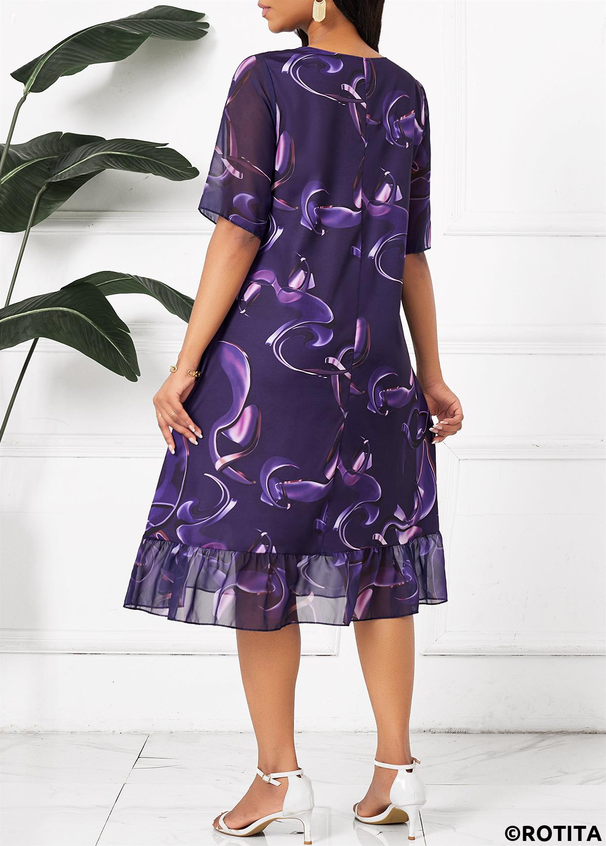 Dark Purple dresses,Ombre dresses,Party dresses,Elegant dresses,Ruched Ombre Dark Purple A Line Round Neck Dress