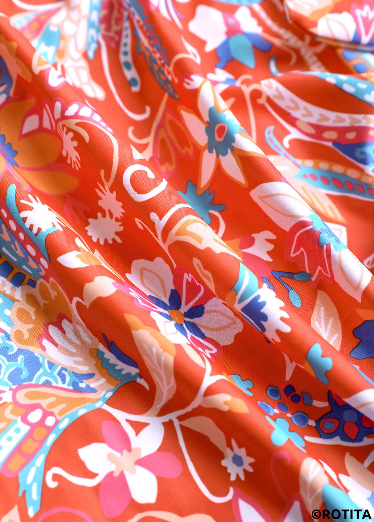 Coral swimwear,Floral swimwear,Plants swimwear,ROTITA Tie Coral Floral Print One Piece Swimdress