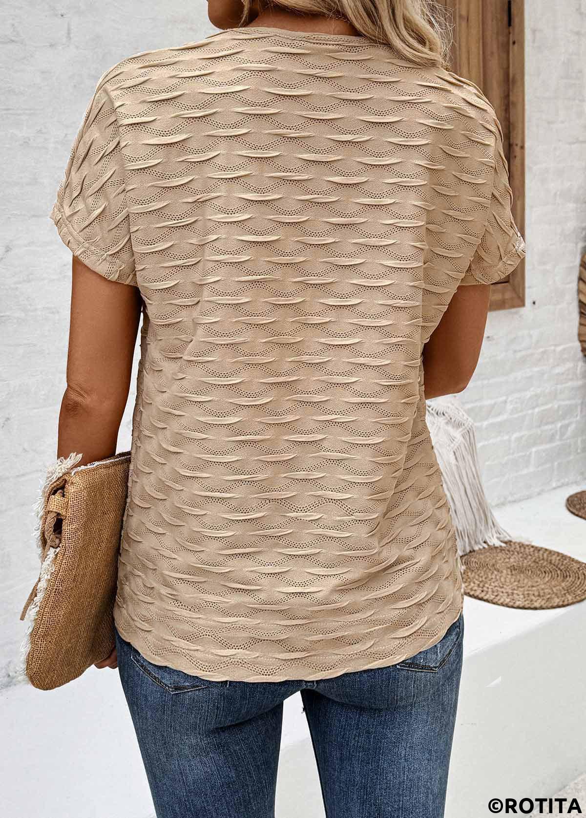 t-shirt col rond en tissu texturé camel clair