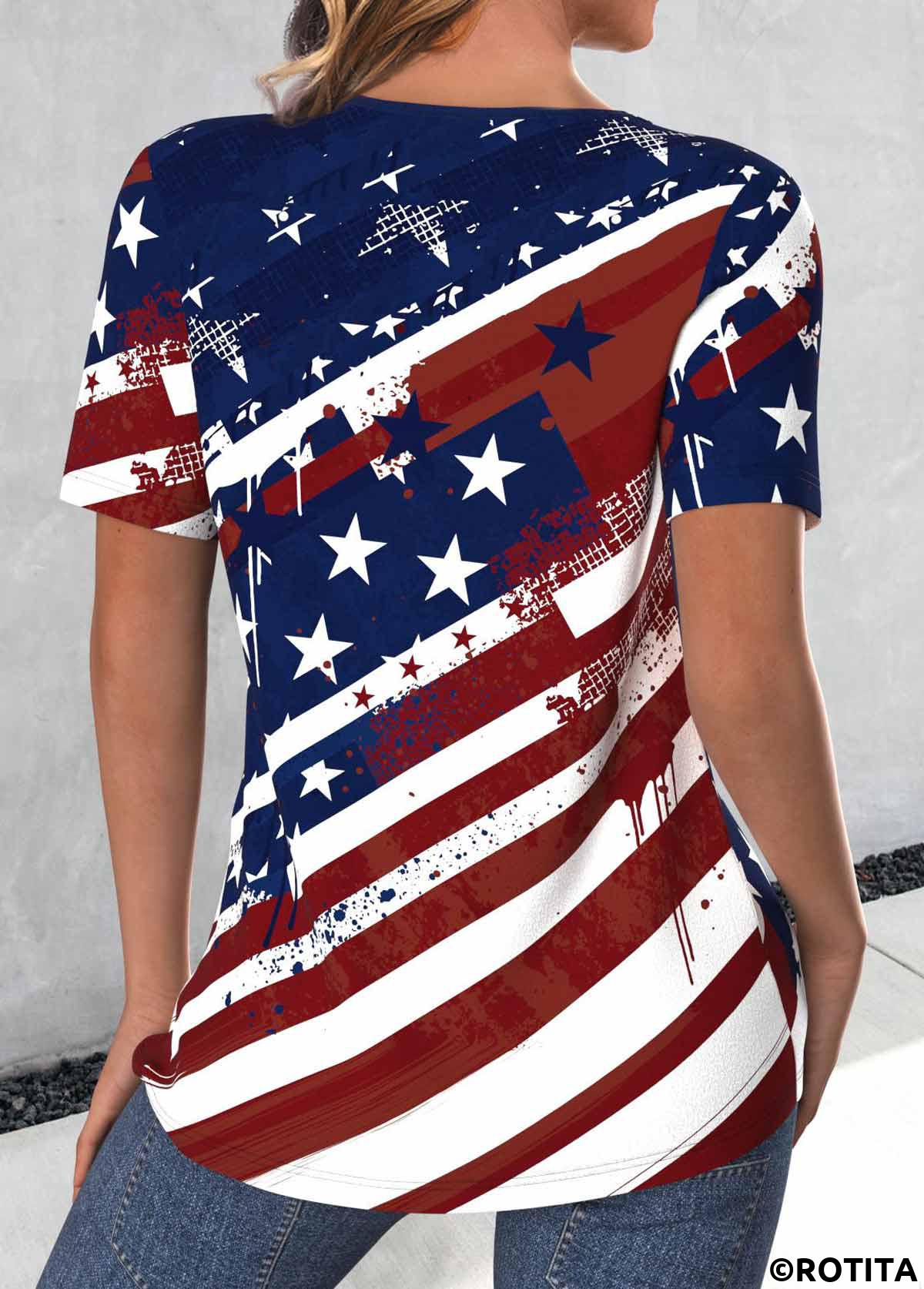 rotita drapeau américain anneau circulaire t-shirt col rond marine