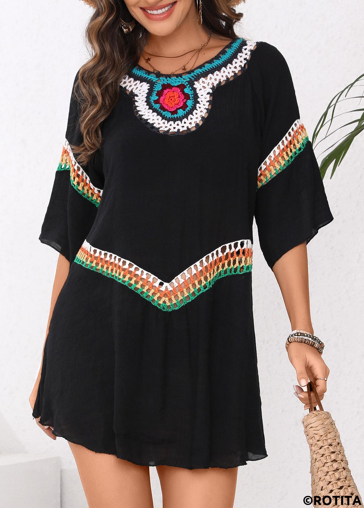 Black swimwear,Contrast Color swimwear,Patchwork Black Cover Up