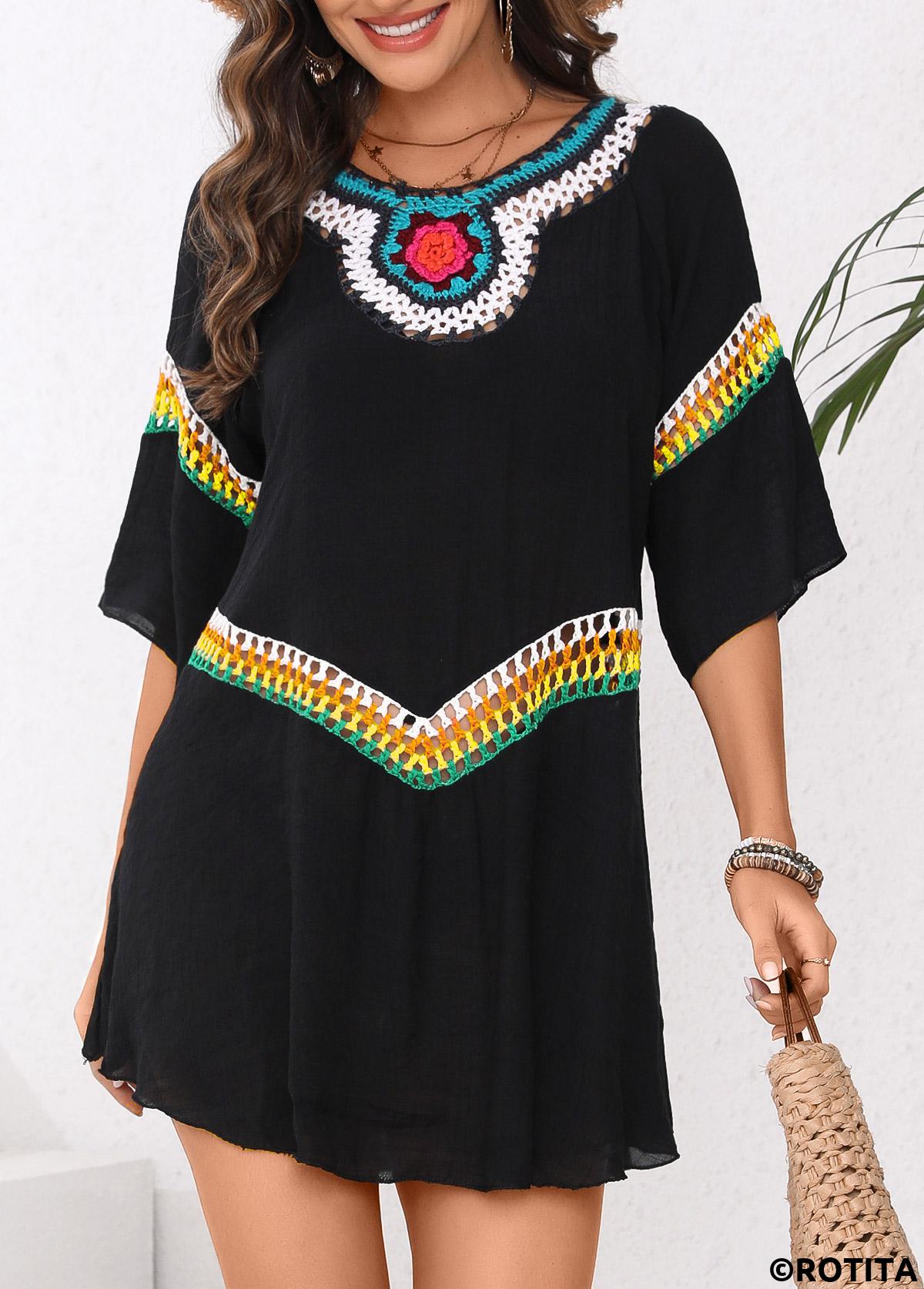Black swimwear,Contrast Color swimwear,Patchwork Black Cover Up
