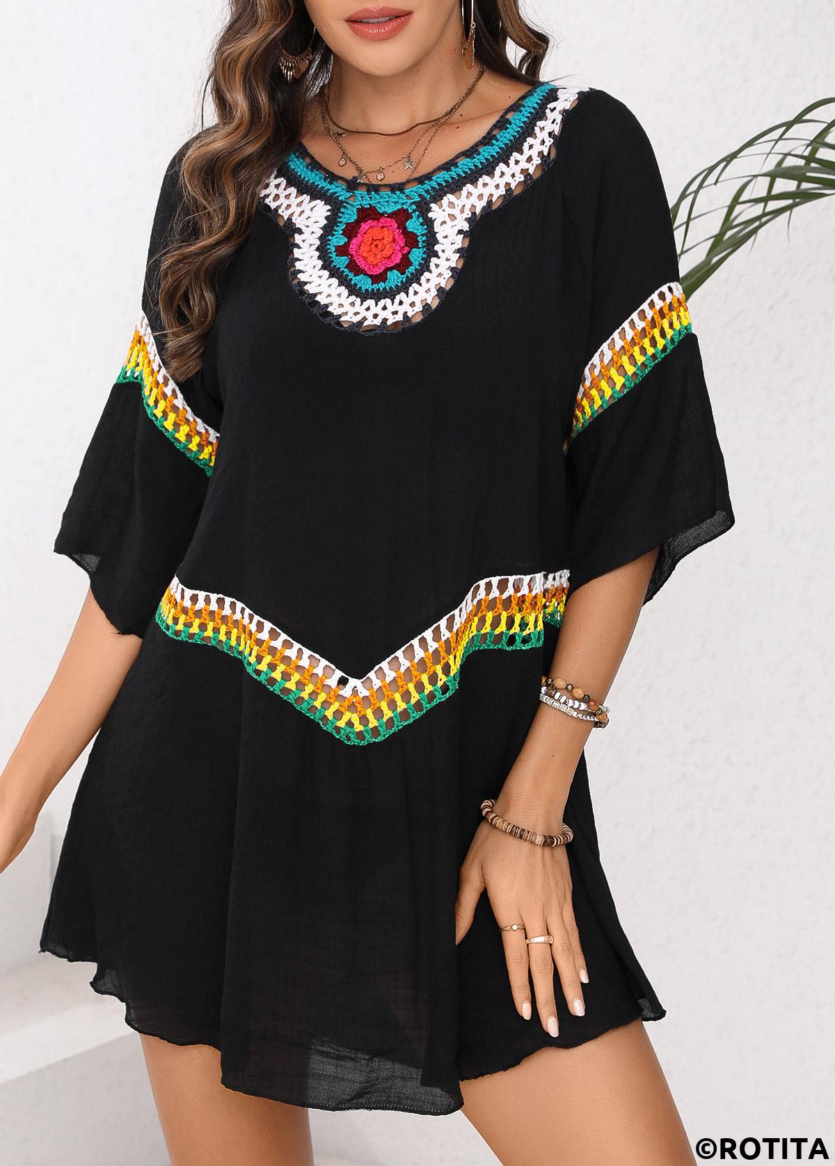 Black swimwear,Contrast Color swimwear,Patchwork Black Cover Up