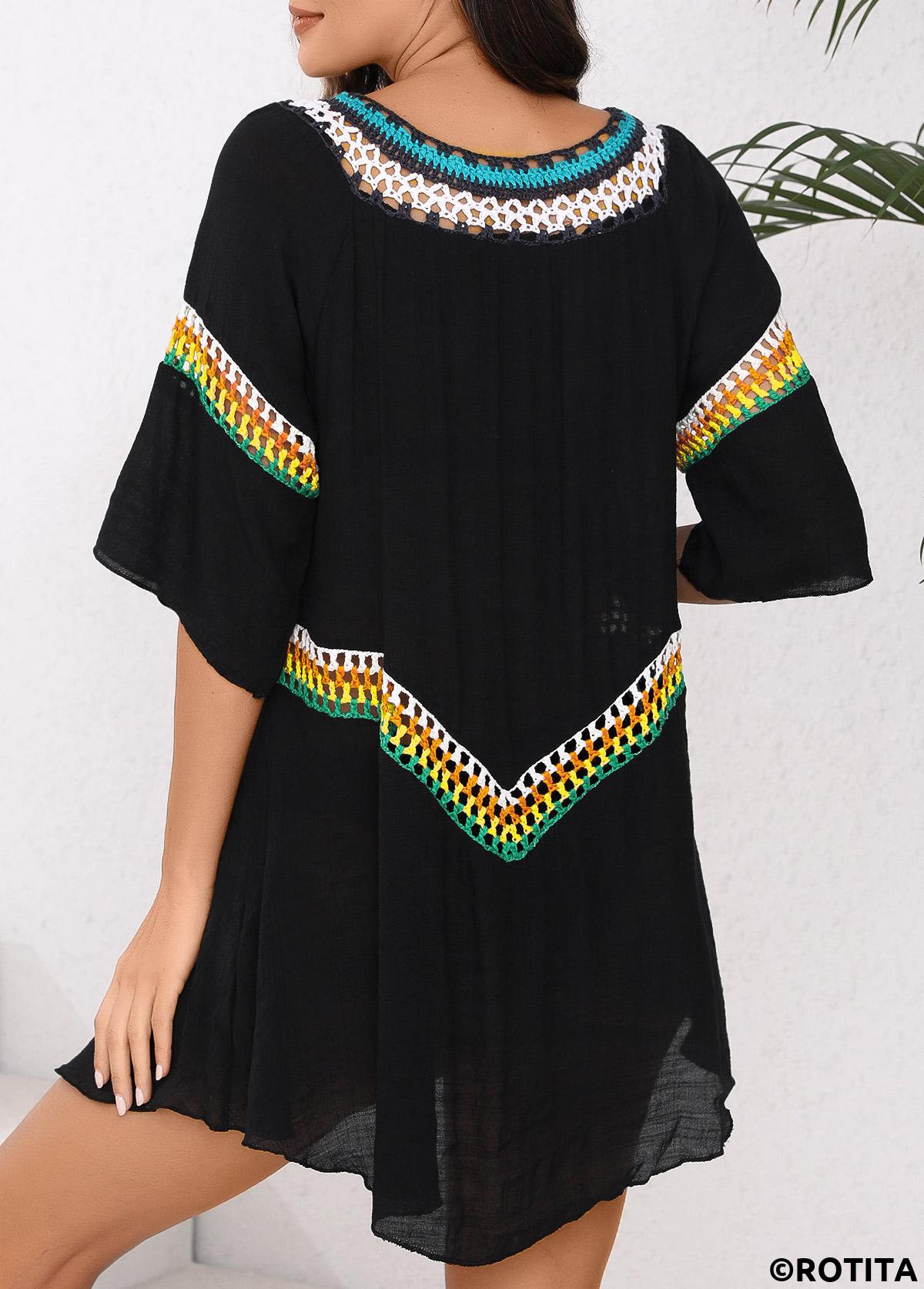 Black swimwear,Contrast Color swimwear,Patchwork Black Cover Up