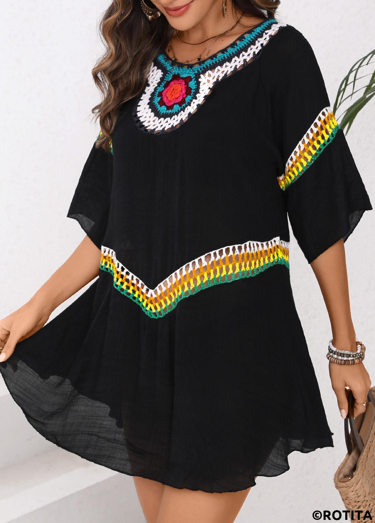 Black swimwear,Contrast Color swimwear,Patchwork Black Cover Up