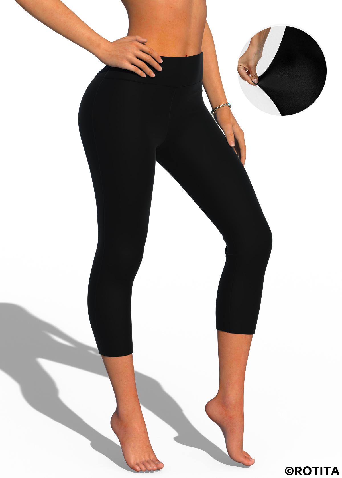 Black swimwear,Plain Color swimwear,ROTITA Black Stretchy Material High Waisted Swimming Pants