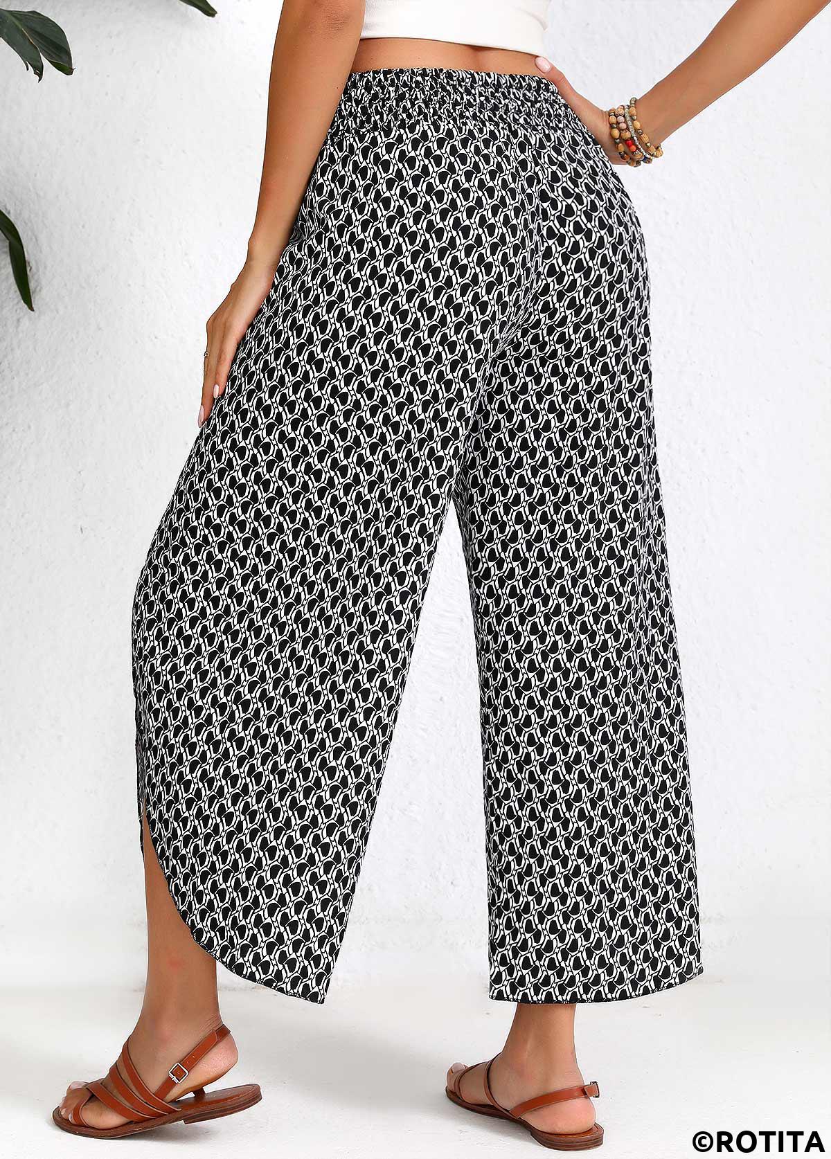 elasticated printed pants - green & geometric squares main image 1
