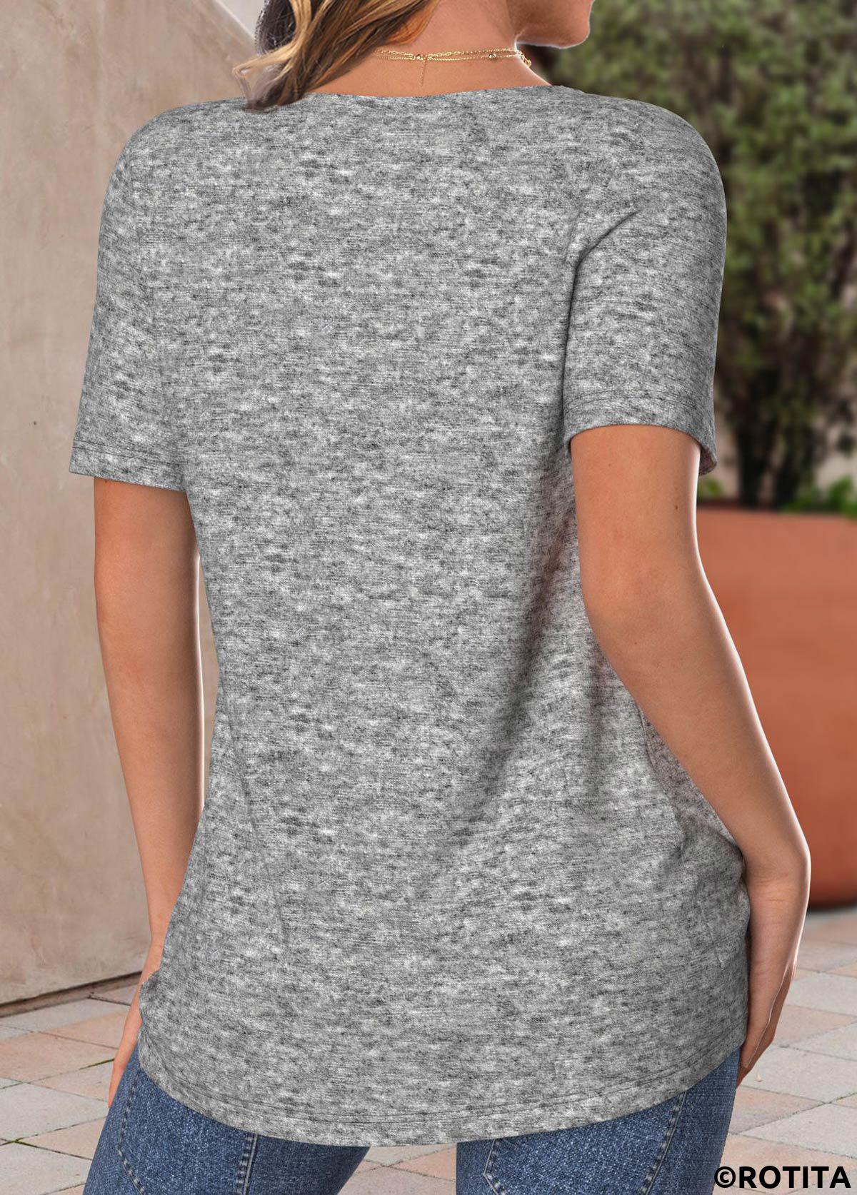 Light Grey Marl tops,Plants tops,Heart tops,Animal Print tops,Dot tops,ROTITA Button Sunflower Print Light Grey Marl T Shirt