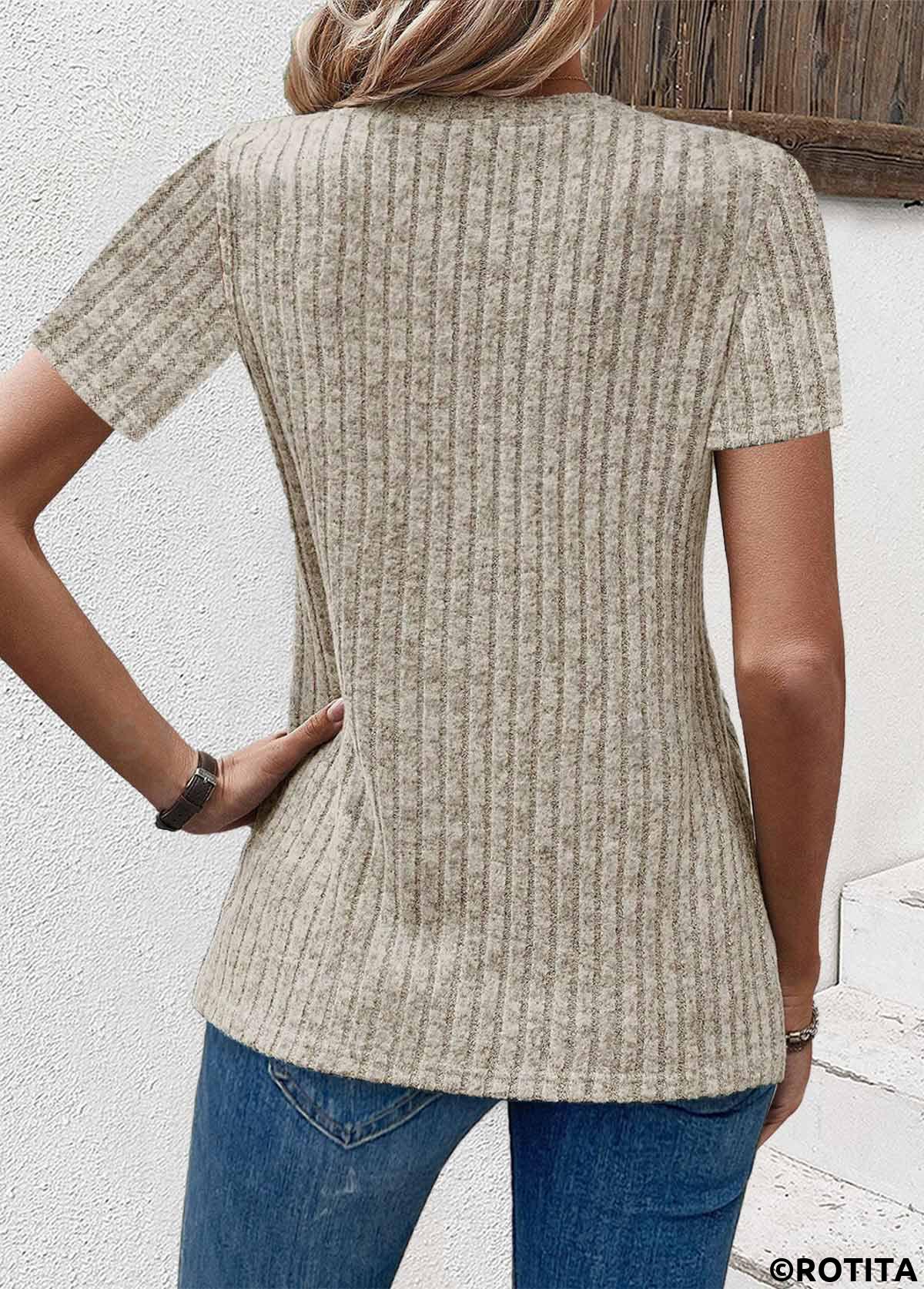 rotita dentelle camel clair col rond t-shirt à manches courtes