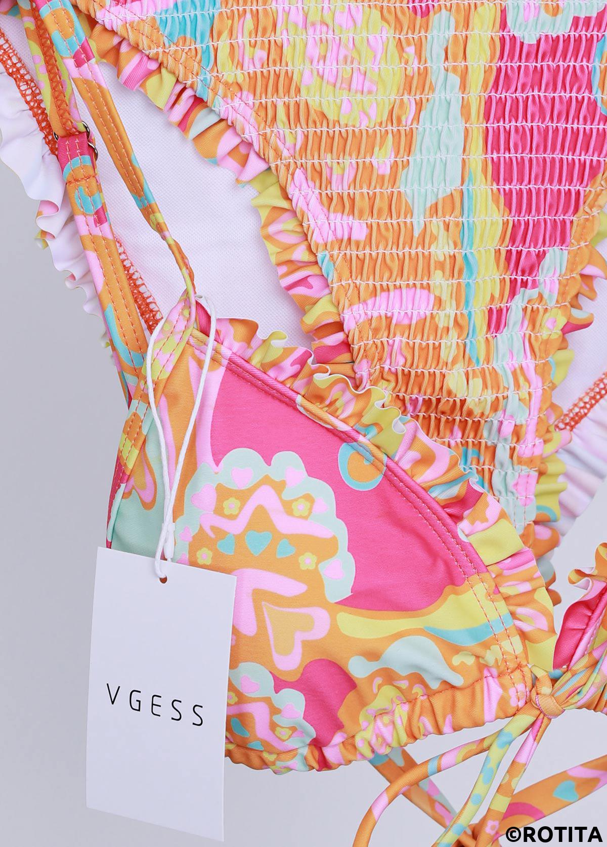 Multi Color swimwear,Paisley swimwear,ROTITA Frill Multi Color Paisley Print Bikini Set