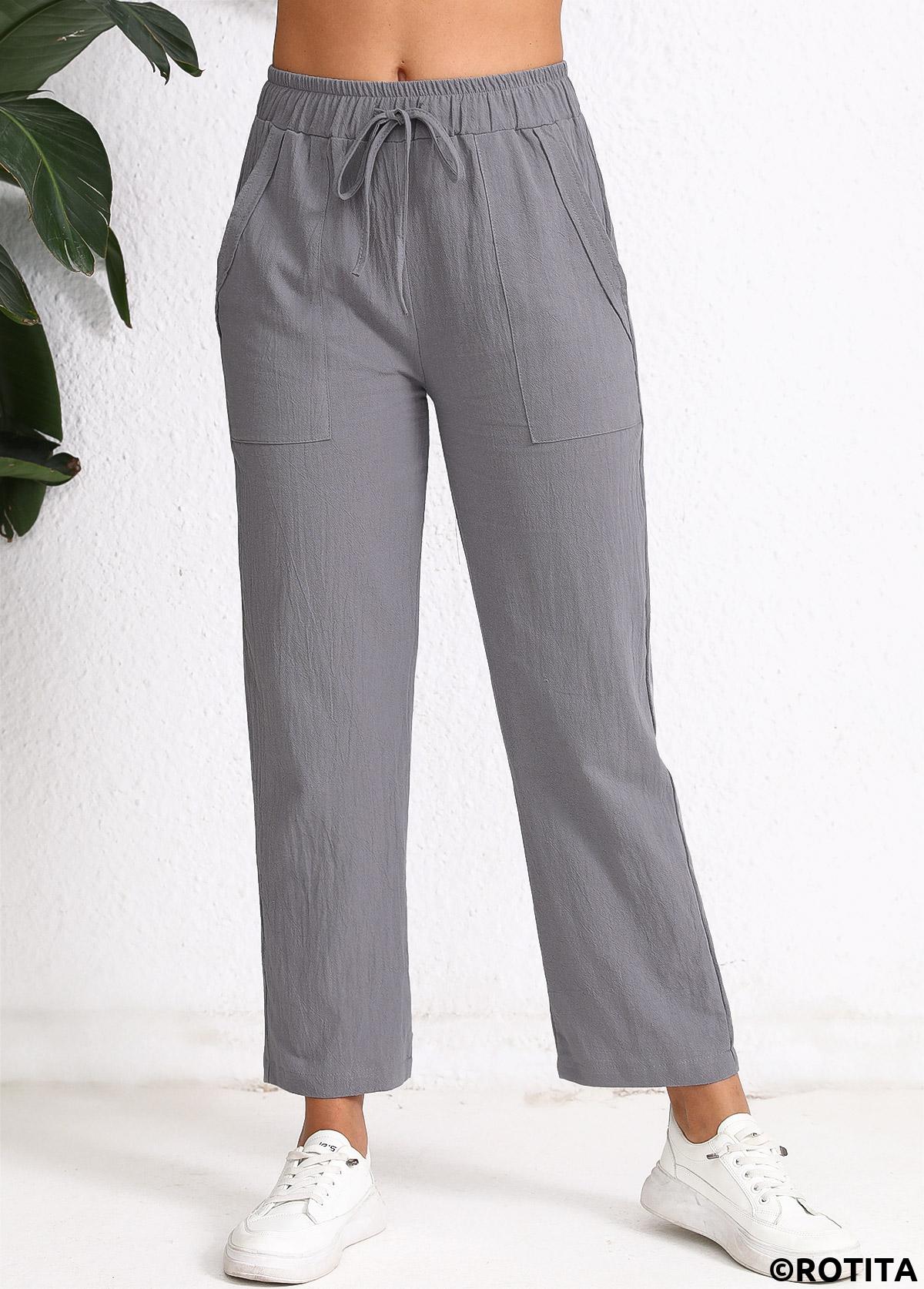 pantalon gris foncé taille haute avec poche taille élastique