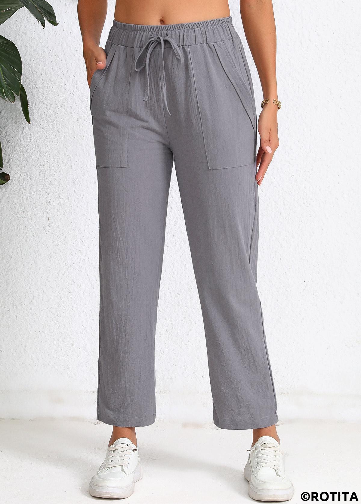 pantalon gris foncé taille haute avec poche taille élastique