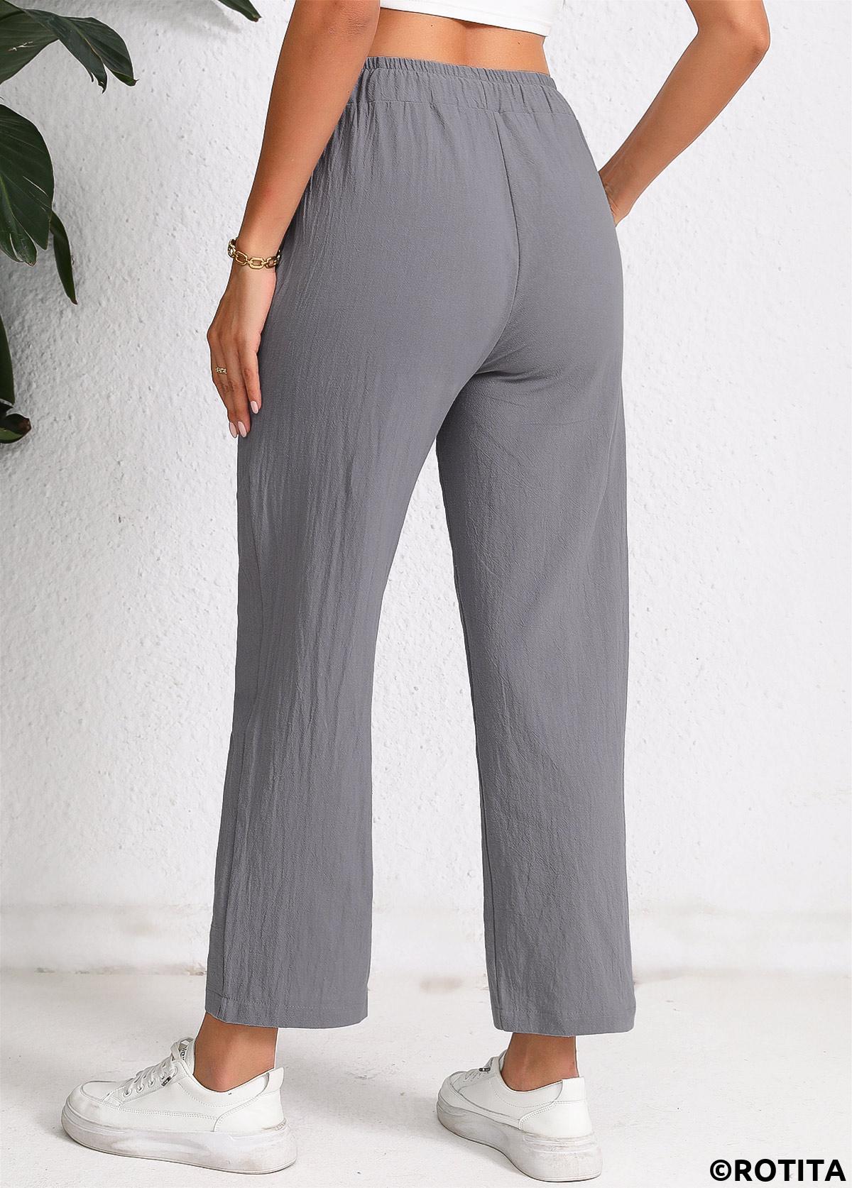 pantalon gris foncé taille haute avec poche taille élastique