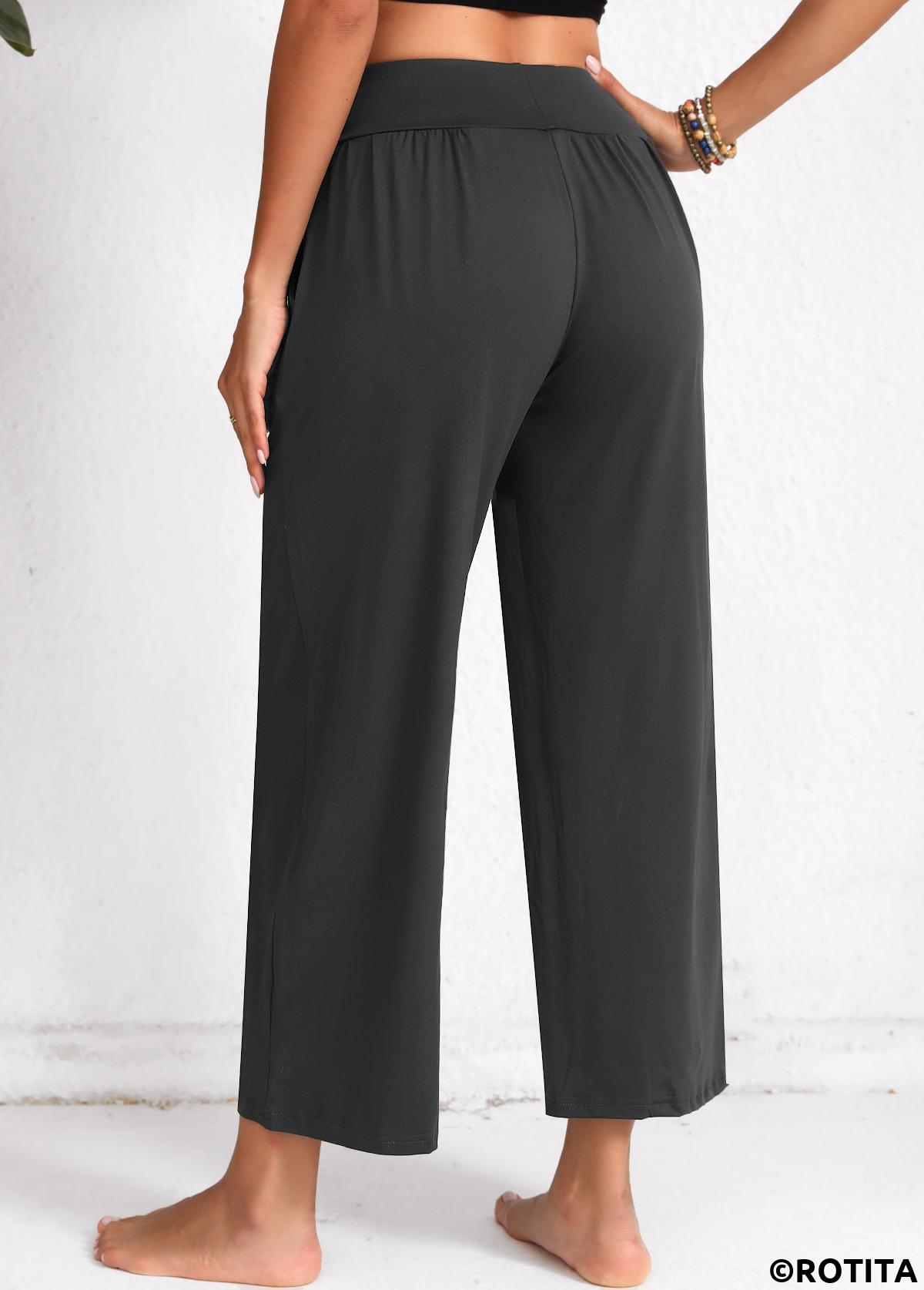 Dark Grey Marl bottoms,Plain Color bottoms,Pocket Dark Grey Marl Elastic Waist High Waisted Pants