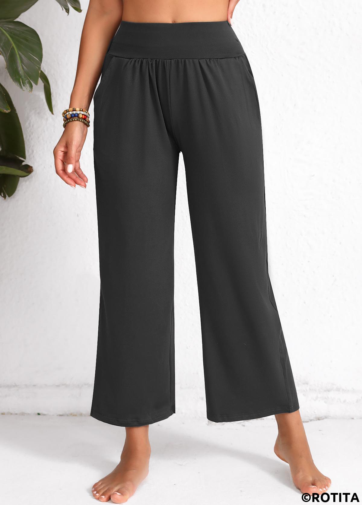 Dark Grey Marl bottoms,Plain Color bottoms,Pocket Dark Grey Marl Elastic Waist High Waisted Pants