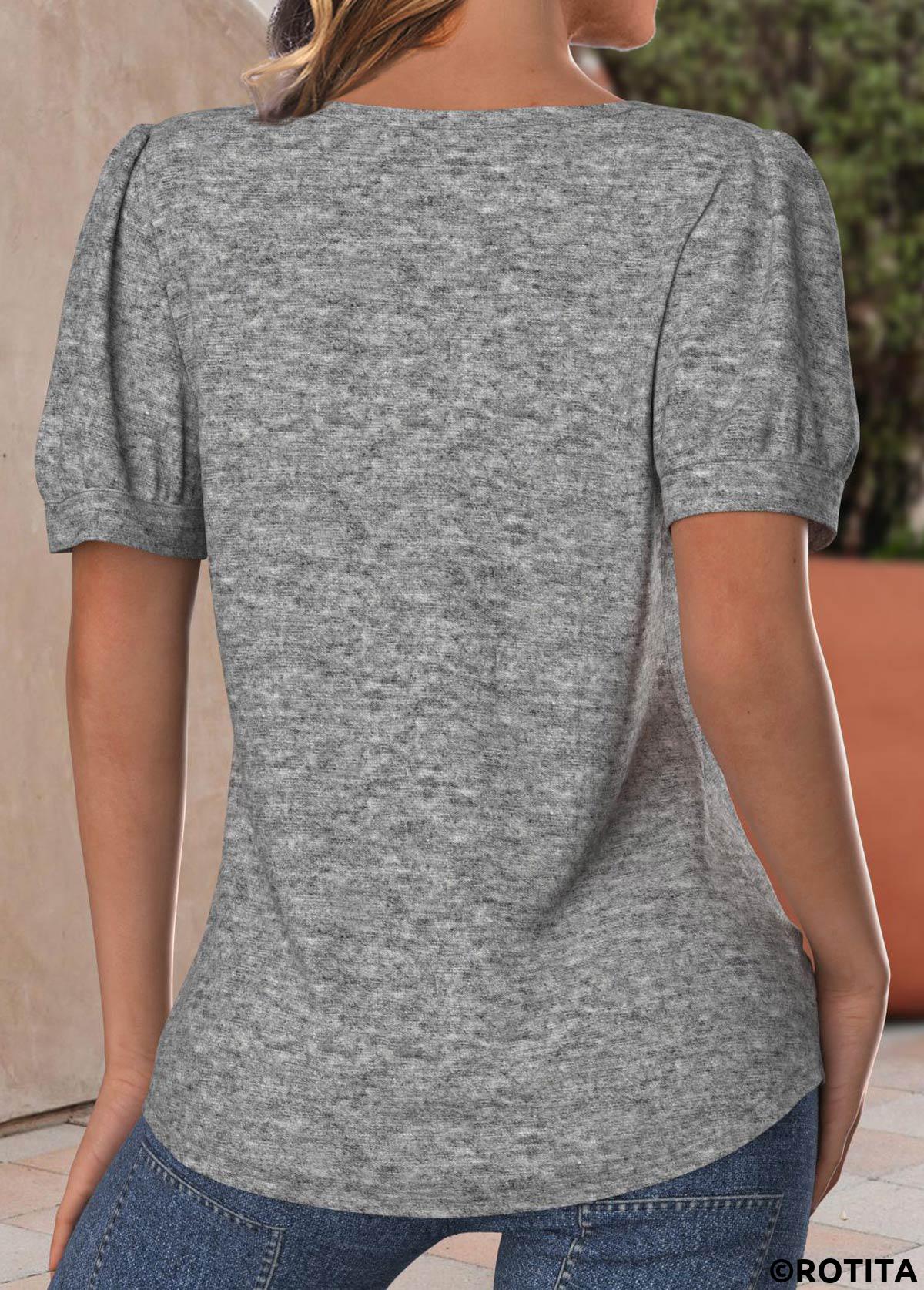 t-shirt col v gris clair chiné bouton rotita
