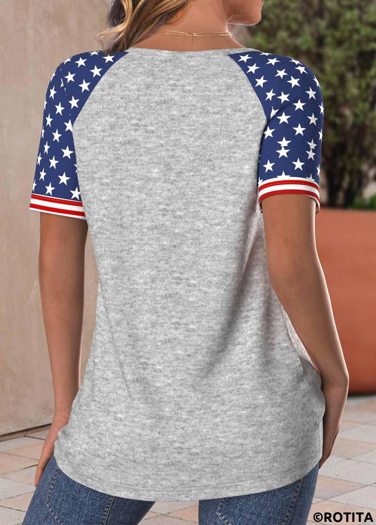 Light Grey Marl tops,Flag tops,Heart tops,ROTITA Patchwork Flag Print Light Grey Marl T Shirt