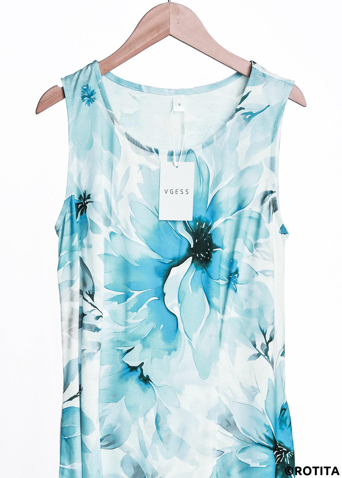 Blue plus size,Floral plus size,Plants plus size,ROTITA Plus Size Pocket Blue Floral Print A Line Dress