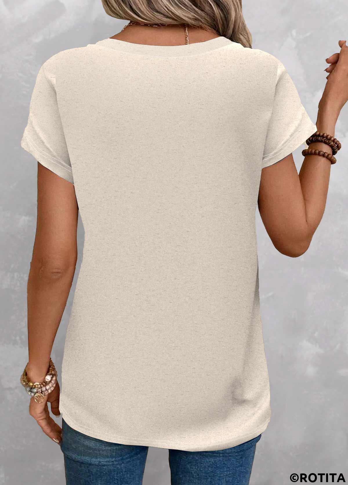 t-shirt col rond camel clair imprimé fleuri rotita