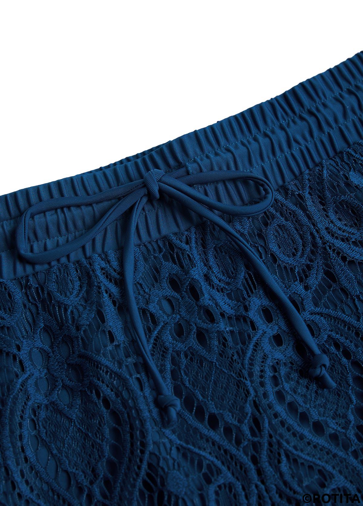 Peacock Blue swimwear,Plain Color swimwear,ROTITA Surplice Lace Peacock Blue Bikini Set