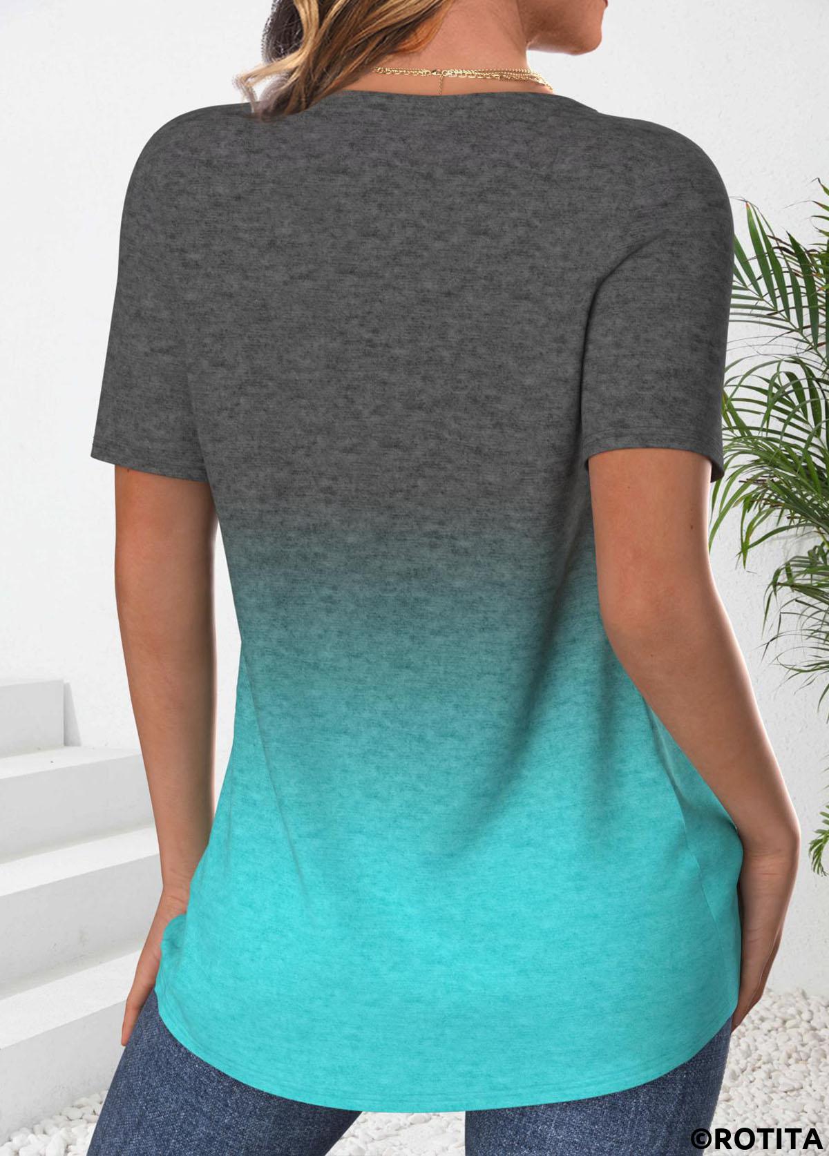 t-shirt col rond vert menthe à imprimé floral rotita