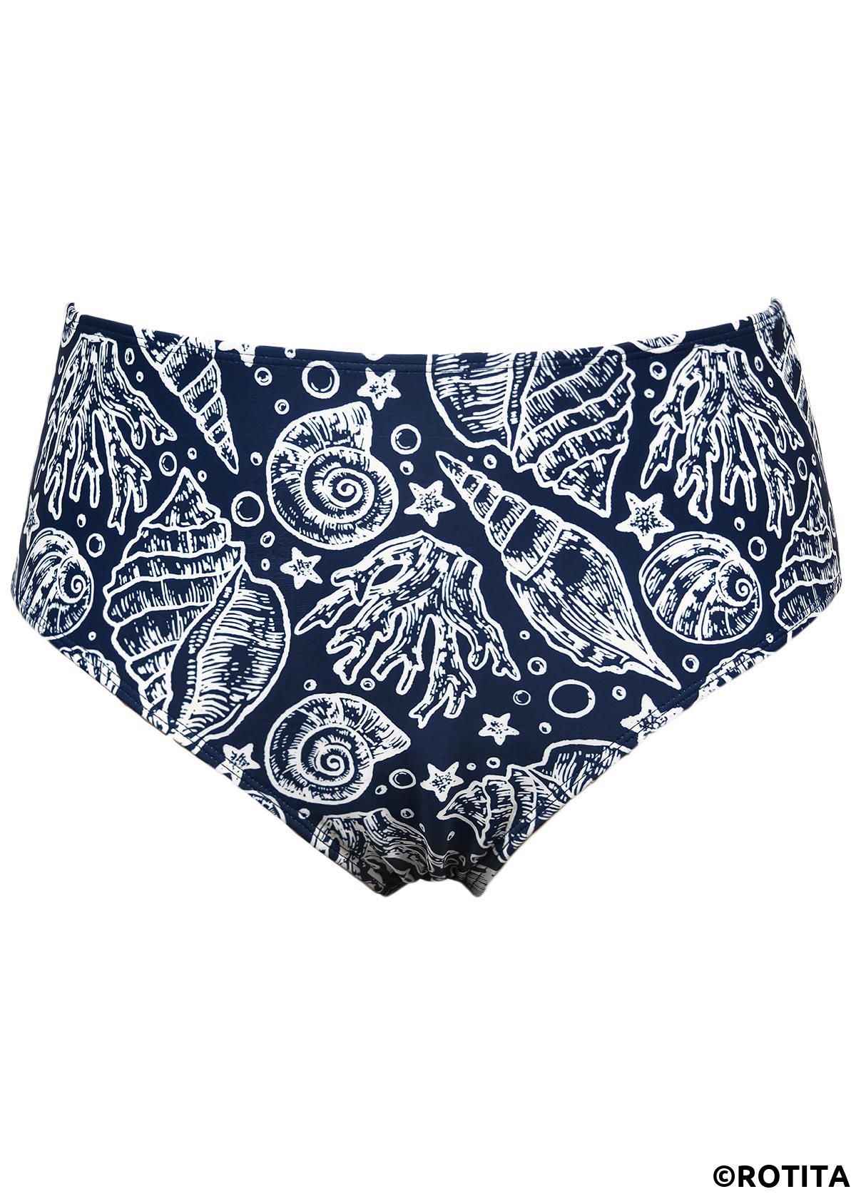 Navy swimwear,Animal Print swimwear,ROTITA Contrast Binding Navy Marine Life Print Tankini Set