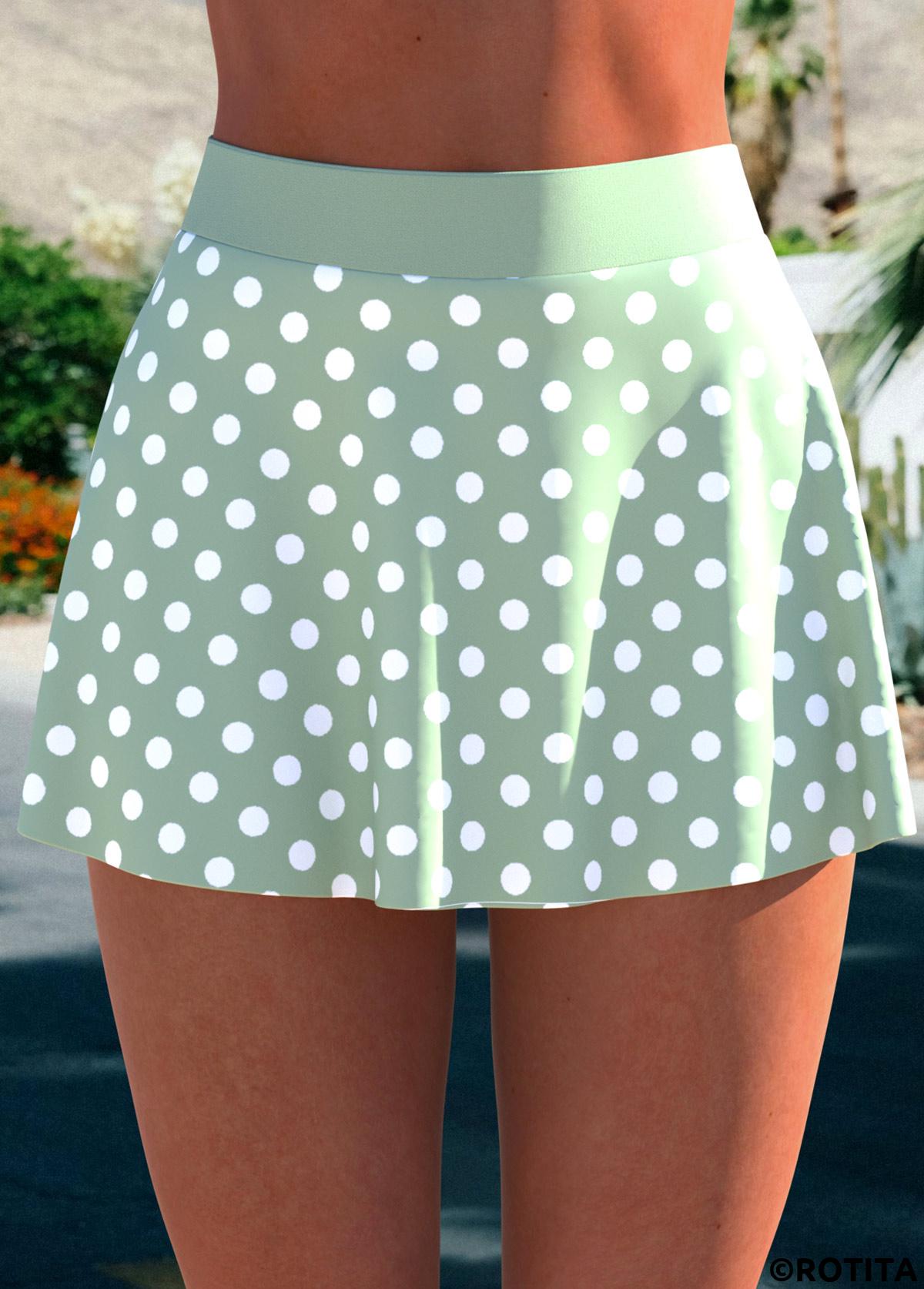 Sage Green swimwear,Dot swimwear,ROTITA Sage Green Polka Dot High Waisted Swim Skirt
