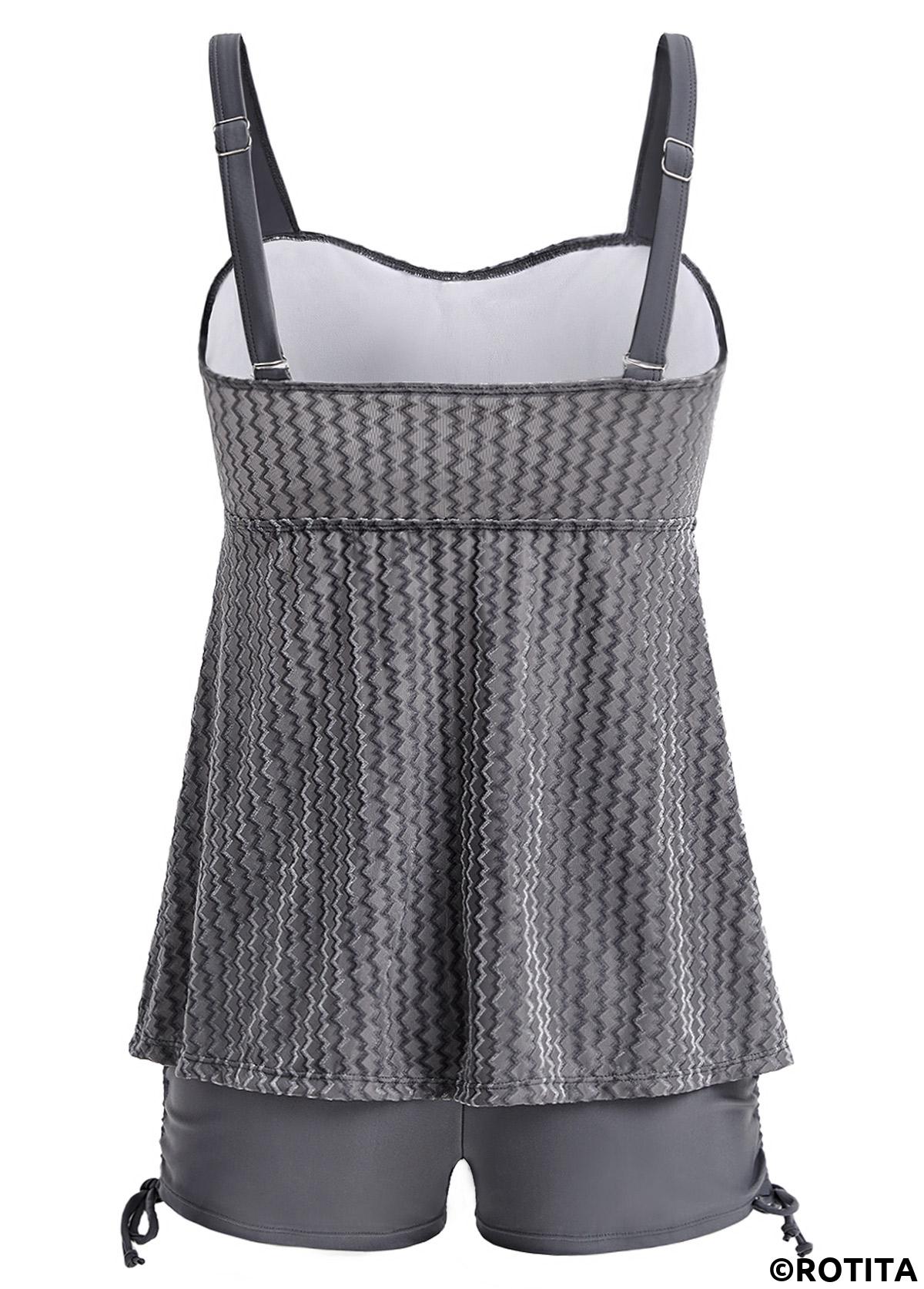 Grey swimwear,Plain Color swimwear,ROTITA Surplice Grey Mid Waisted Tankini Set