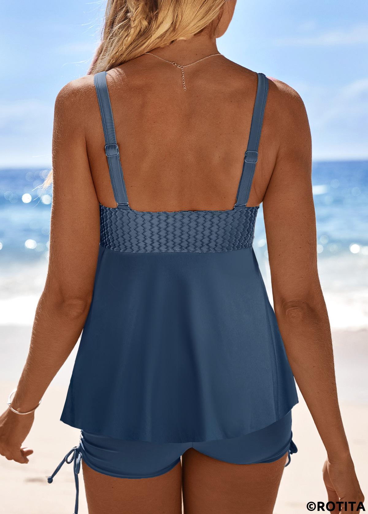 Grey swimwear,Plain Color swimwear,ROTITA Surplice Grey Mid Waisted Tankini Set