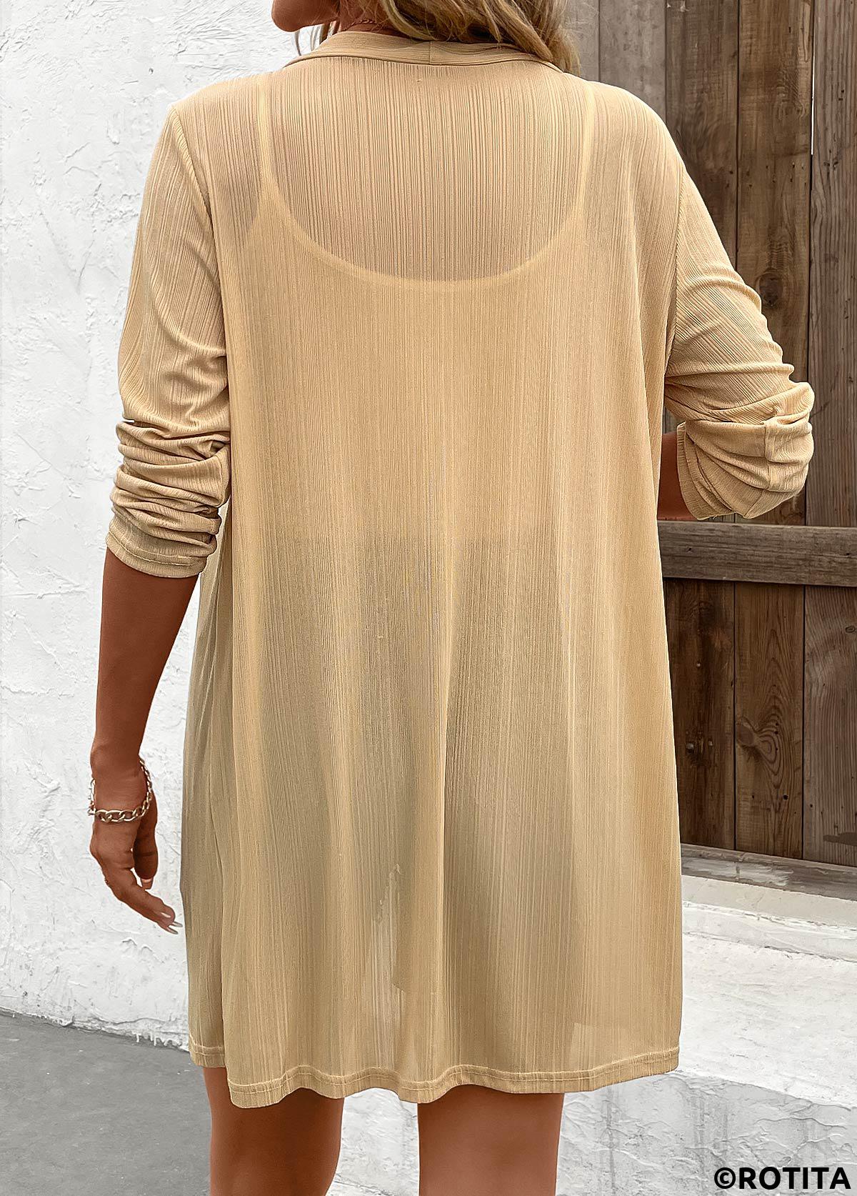 Light Camel tops,Plain Color tops,Button Lightweight Long Sleeve Light Cardigan