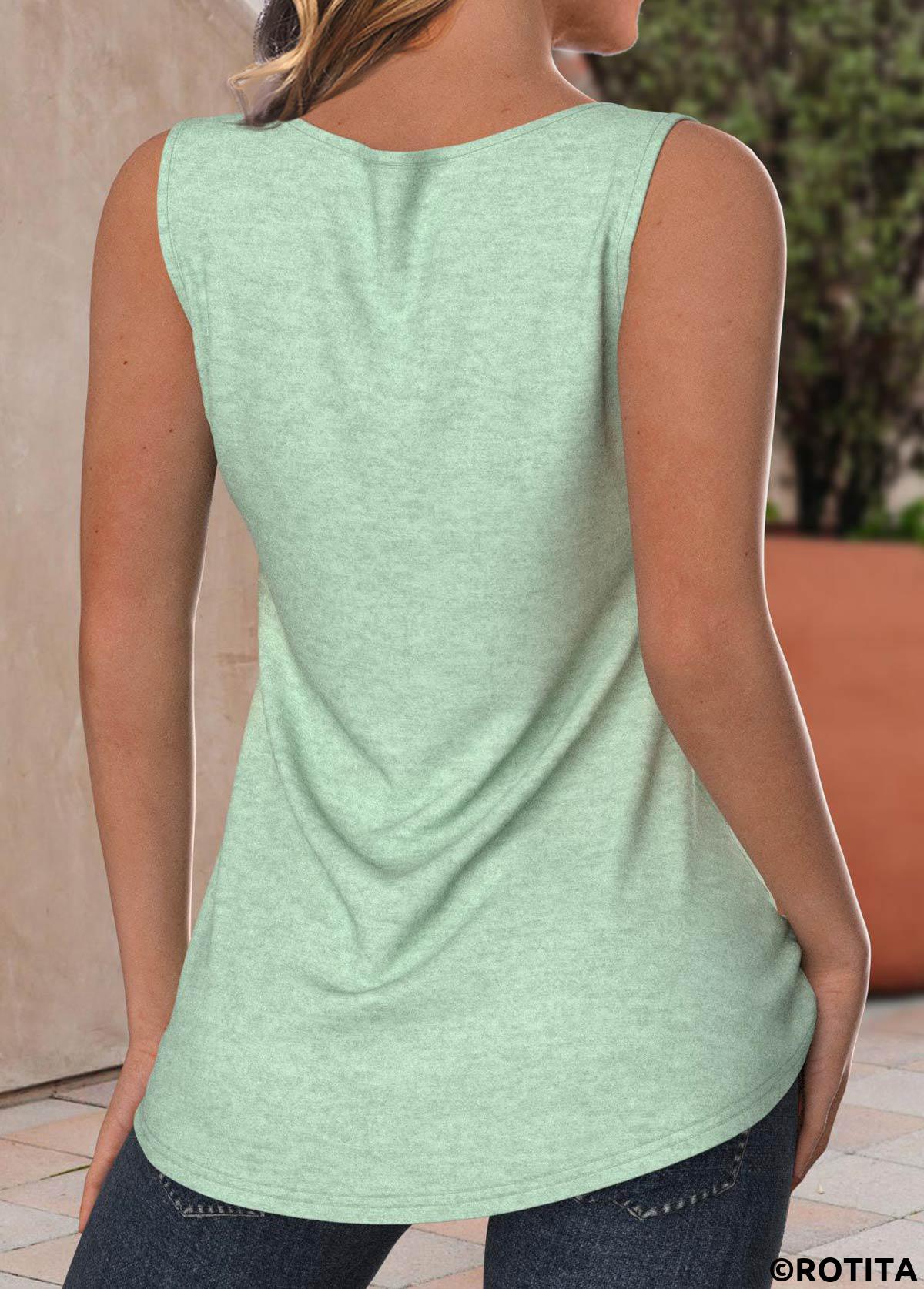 Mintgrünes ärmelloses Tanktop mit Schlitz am Hals und Rotita-Knopf