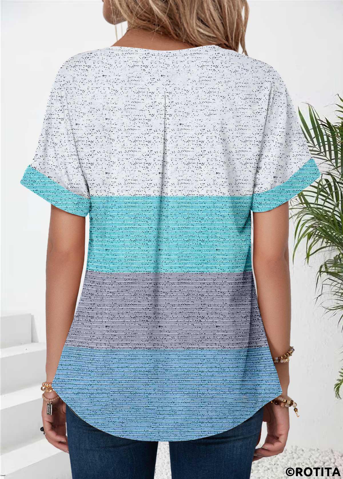 Rotita – Mintgrünes T-Shirt mit Schlitzkragen und Schnürung