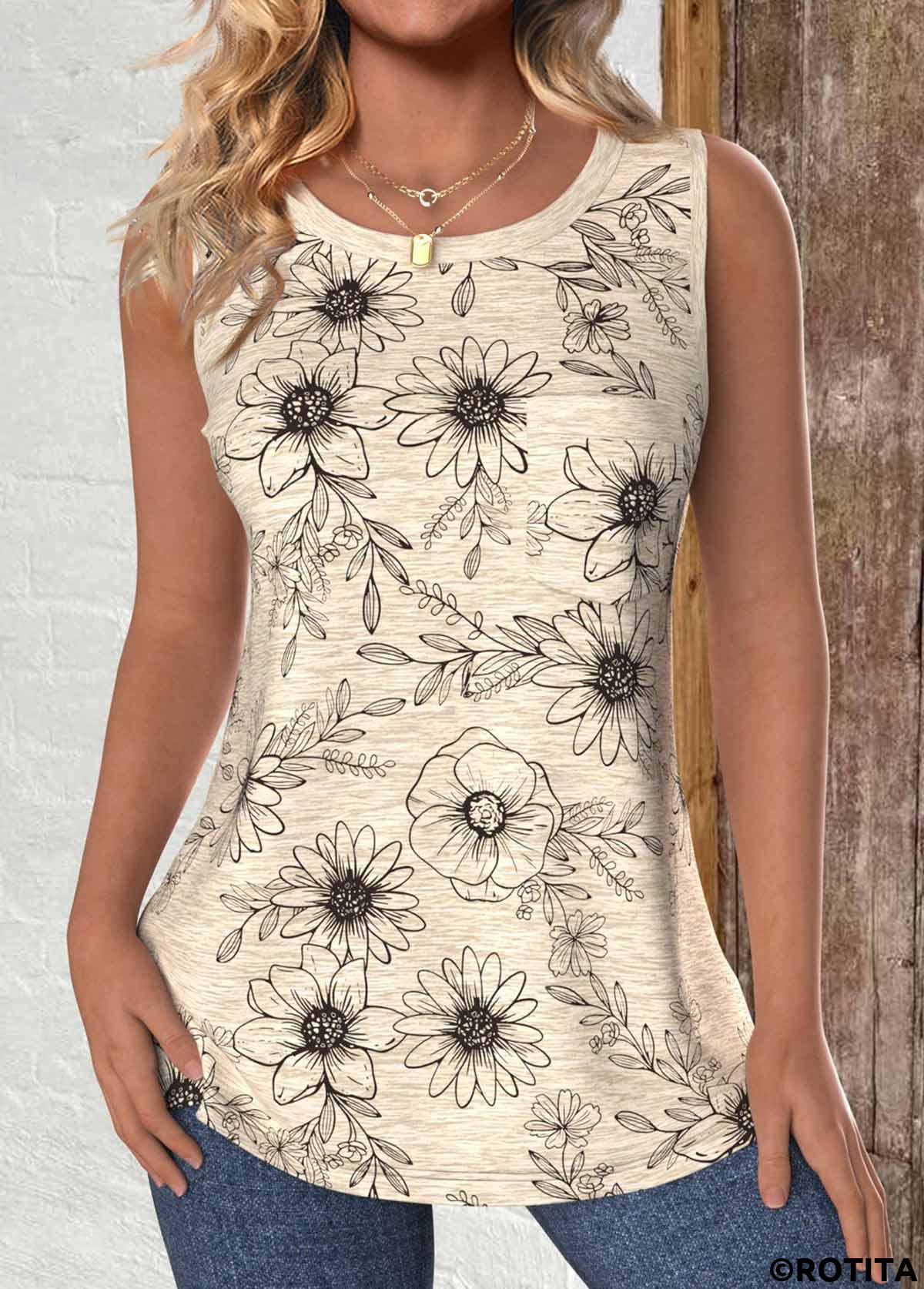 Tanktop mit Rundhalsausschnitt und Blumendruck „Rotita Pocket“ in Hellkaminrot