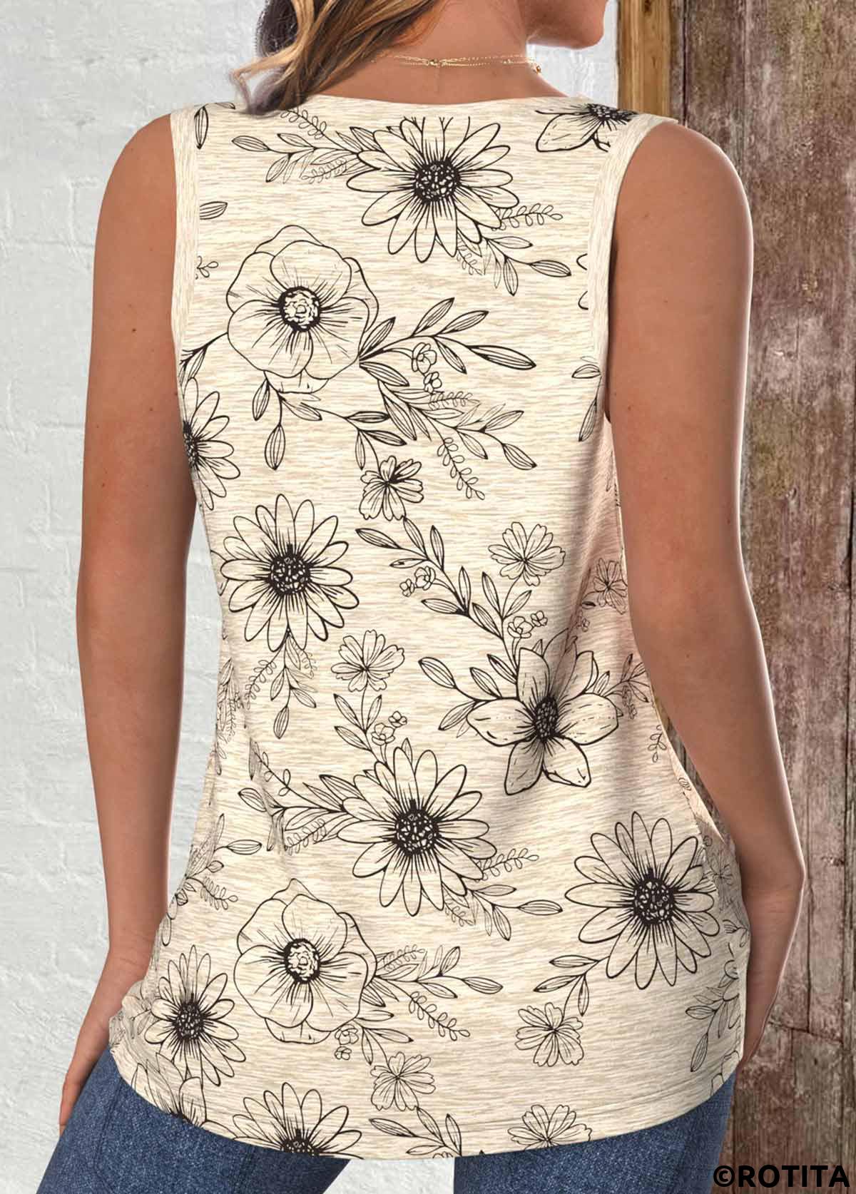 Tanktop mit Rundhalsausschnitt und Blumendruck „Rotita Pocket“ in Hellkaminrot