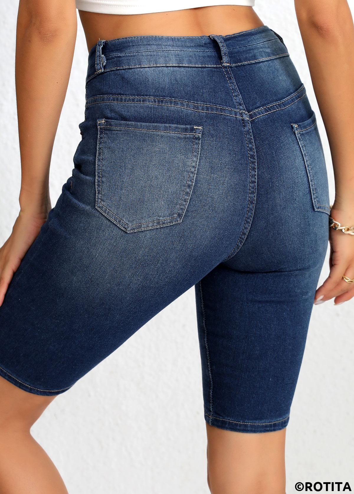 Enge Jeansshorts mit Knopfleiste und hoher Taille in Blau