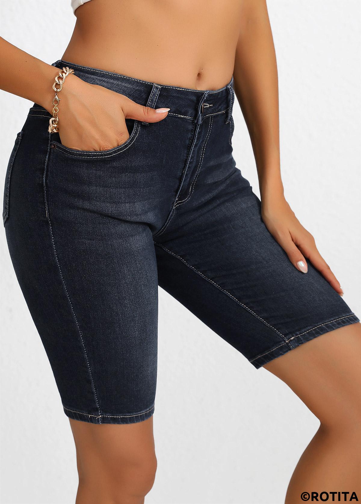 Black bottoms,Plain Color bottoms,Button Black Regular High Waisted Denim Shorts