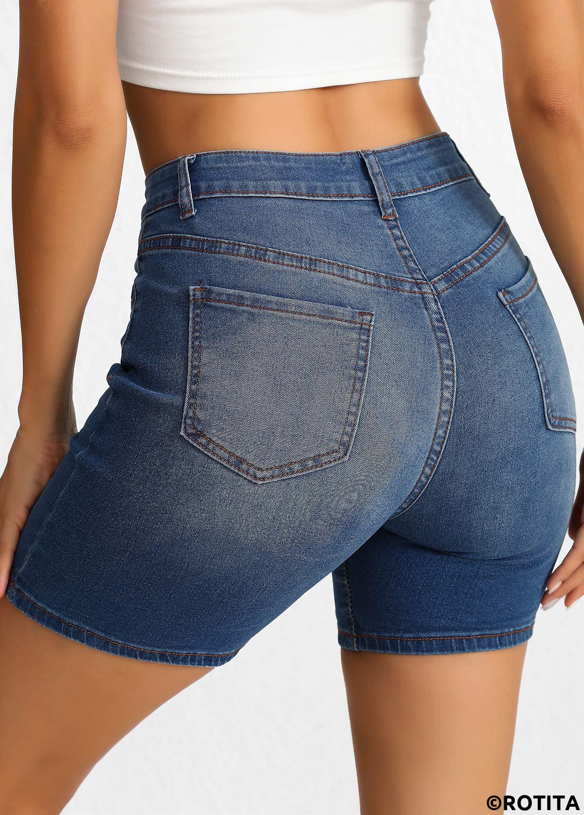 short skinny taille haute bleu denim boutonné