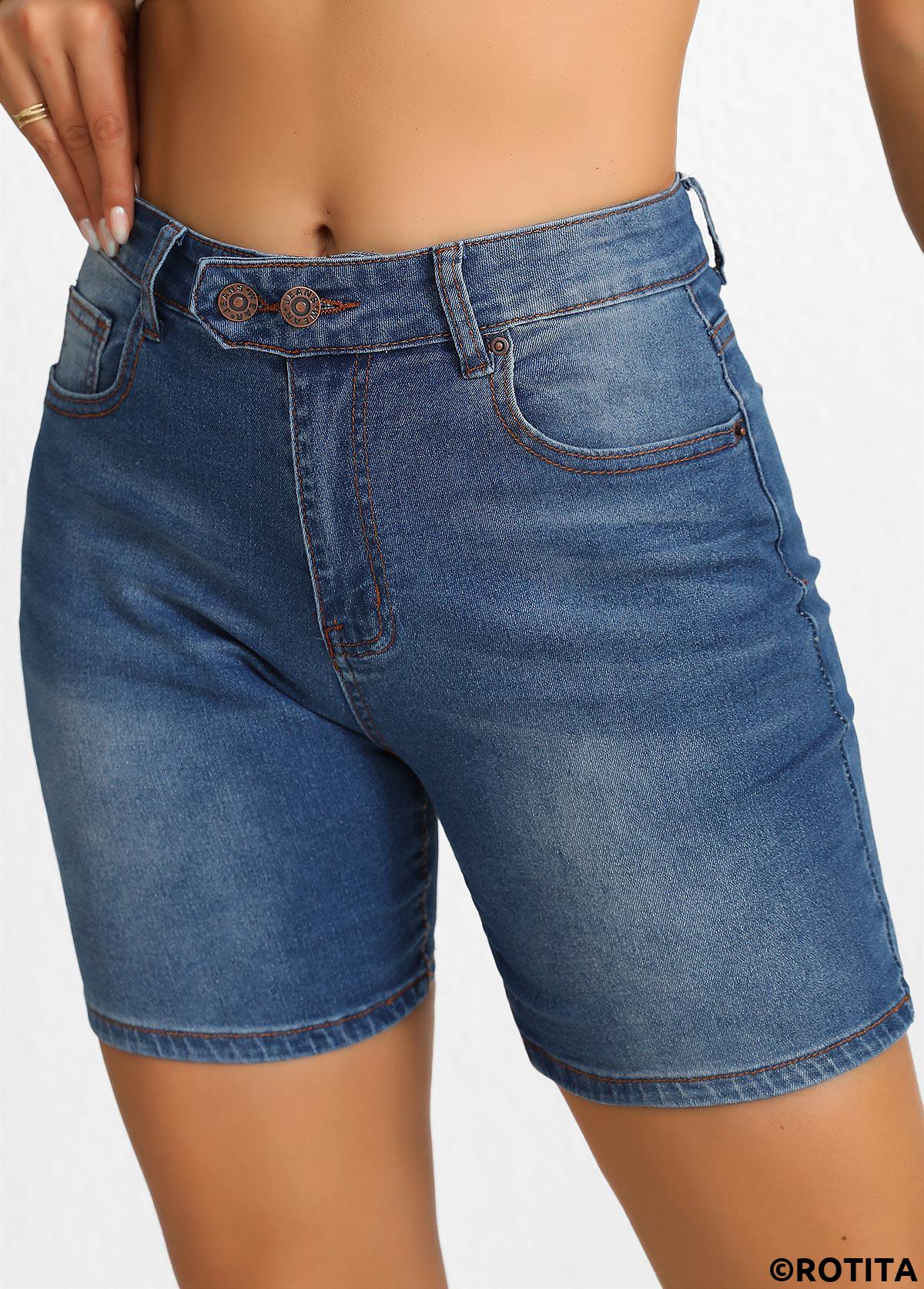 short skinny taille haute bleu denim boutonné